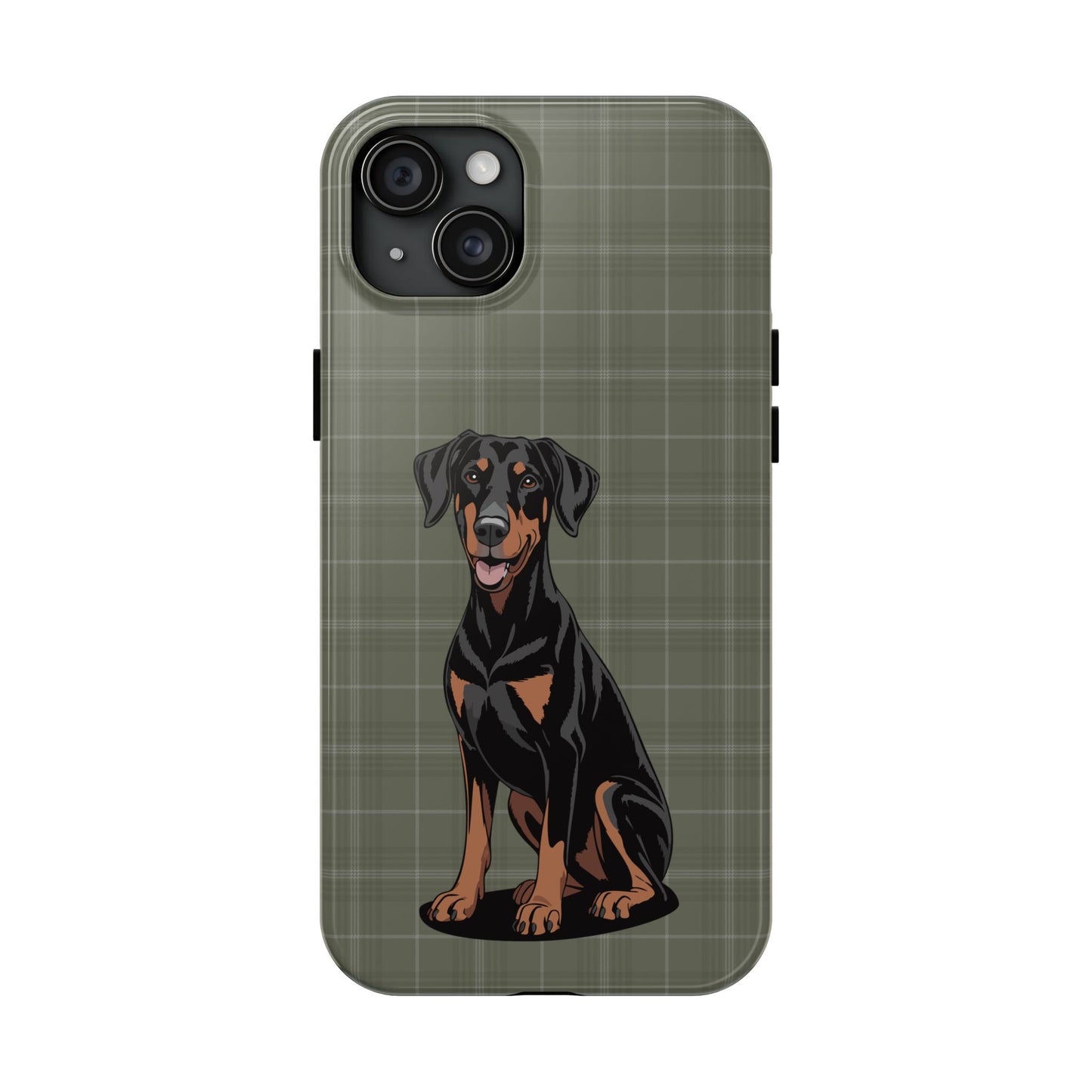 Doberman Pinscher Dog Phone Case, Tough Phone Cases Pet Dogs Green Plaid Pattern