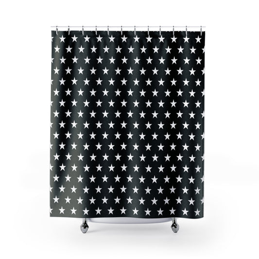 Black & White Stars Print Shower Curtain Bathroom Decor with Star Design