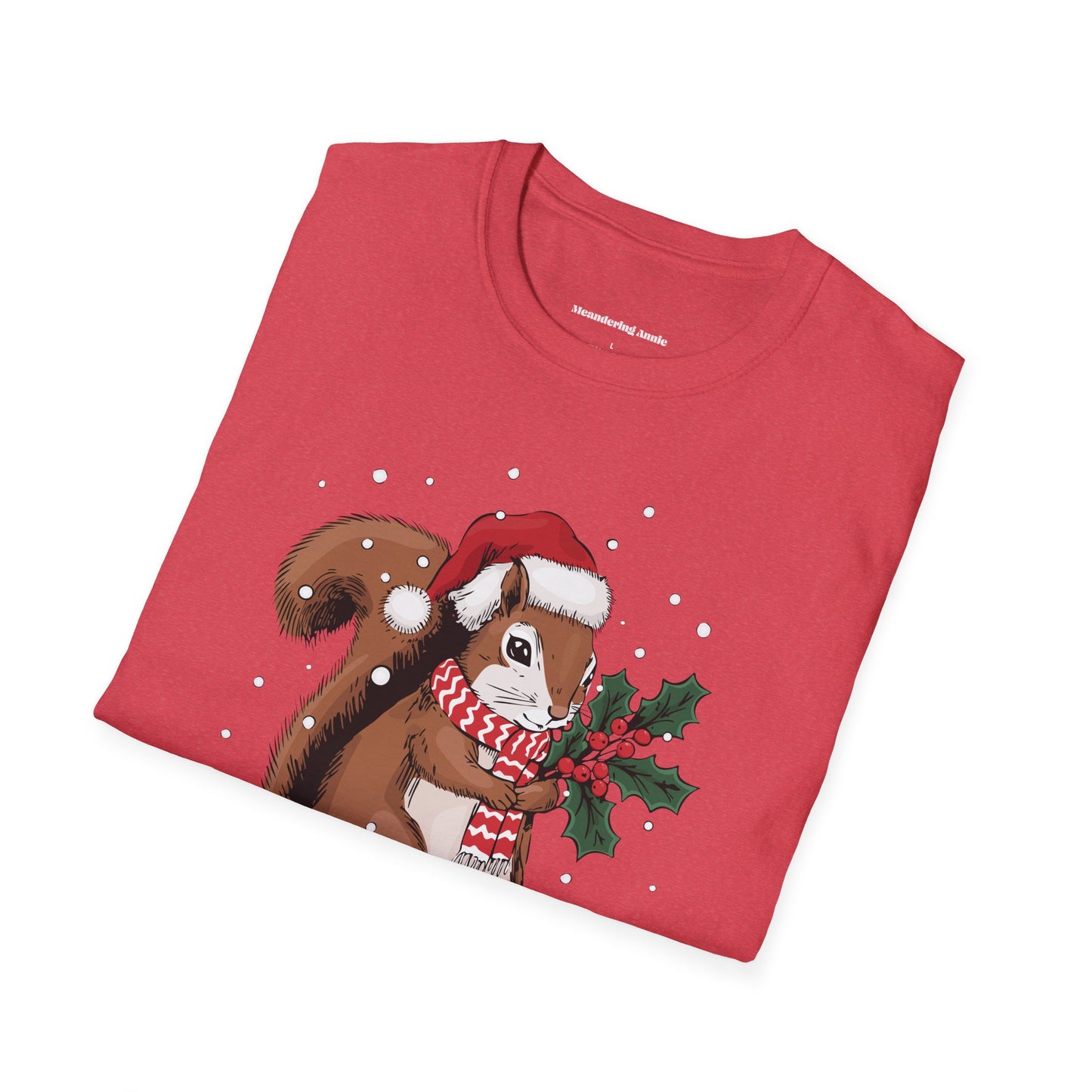 Christmas Squirrel T-Shirt, Festive Holiday Xmas Squirrels In Santa Hat Cotton Tee, Cute Snowy Winter Animal Short Sleeve Top Unisex