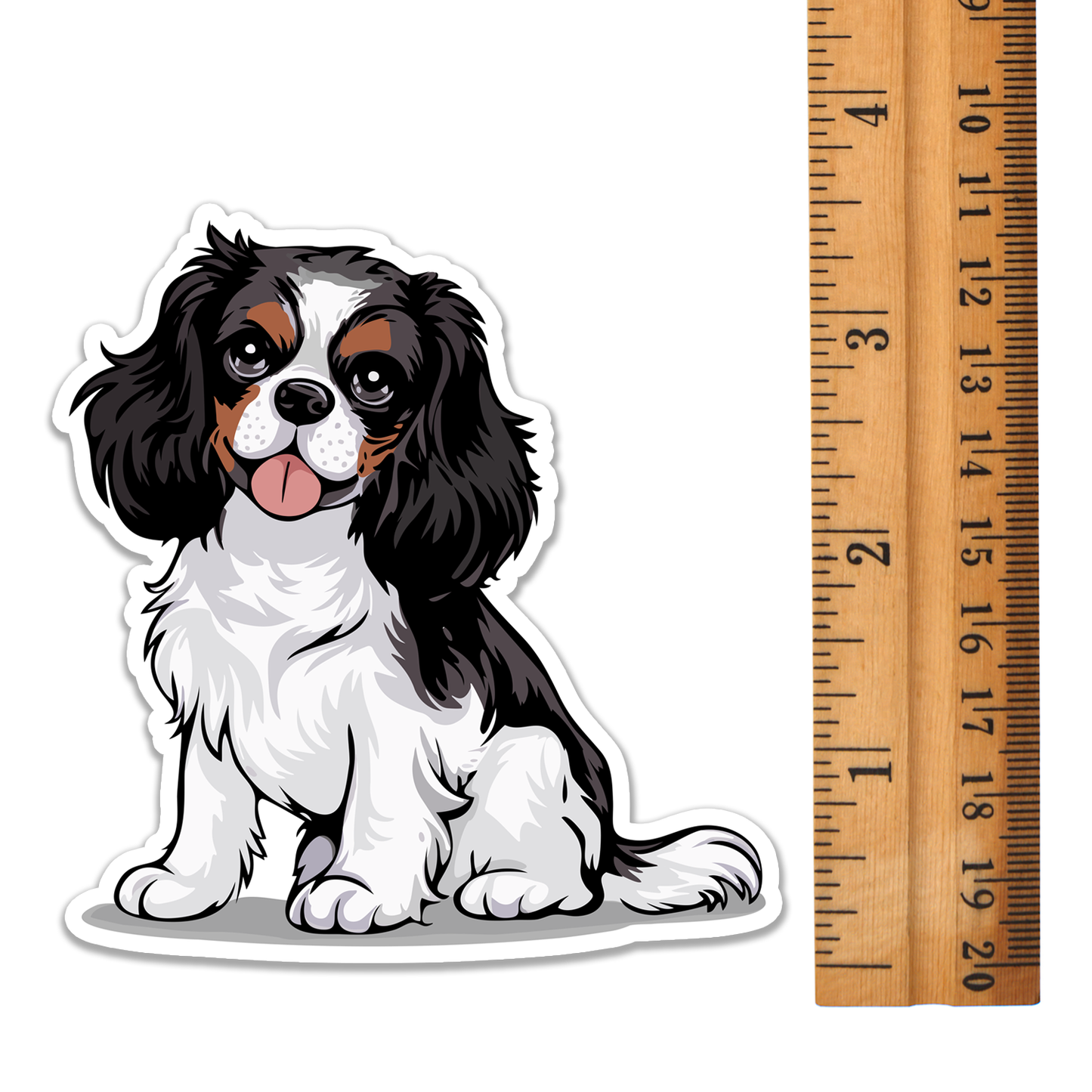 3.5" Tricolor Cavalier King Charles Spaniel Dog Sticker - Black, Brown, & White Cavaliers Puppy Dogs Vinyl Decal Stickers Waterproof Decals