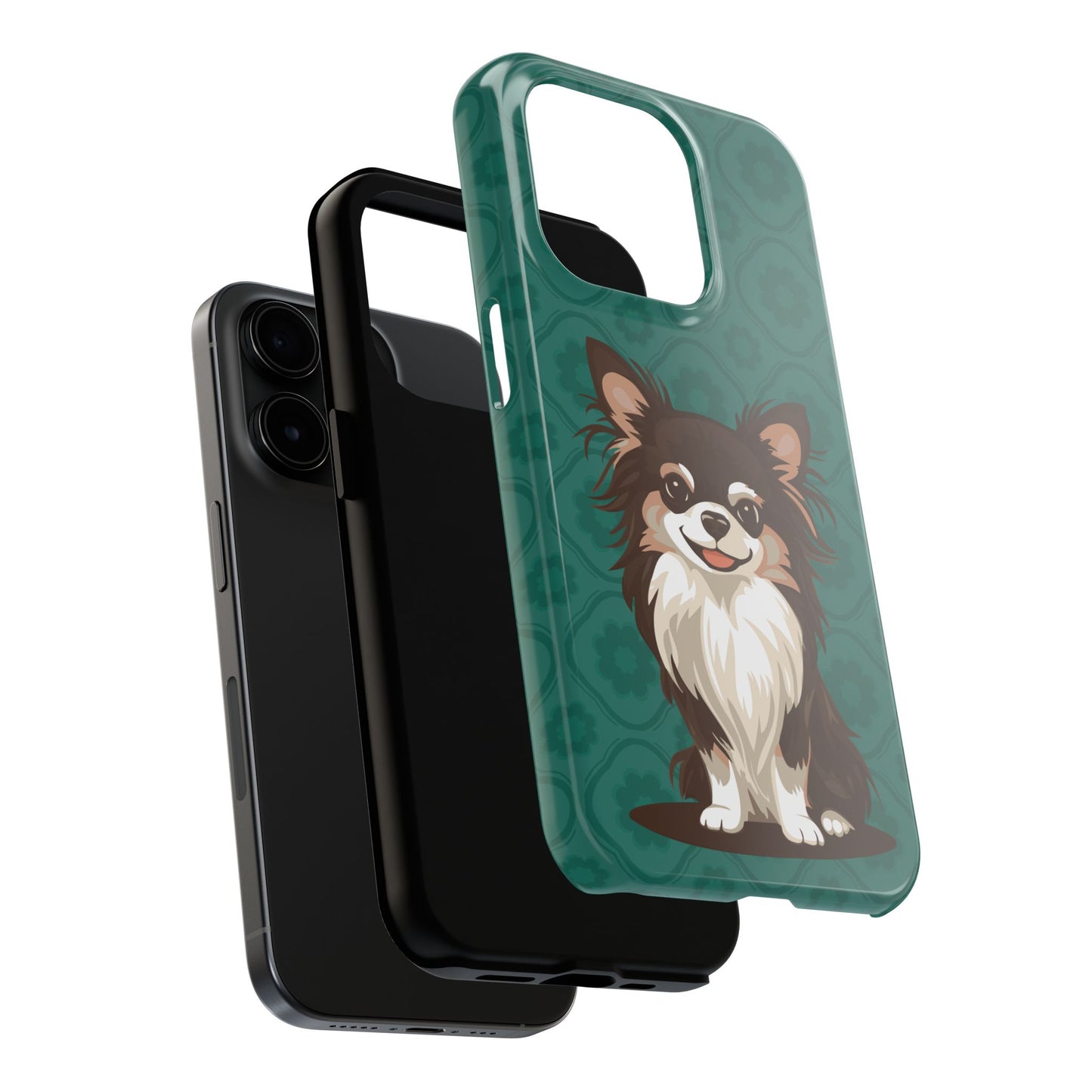 Long Haired Chihuahua Dog Phone Case, Tough Phone Cases Pet Dogs Teal Pattern