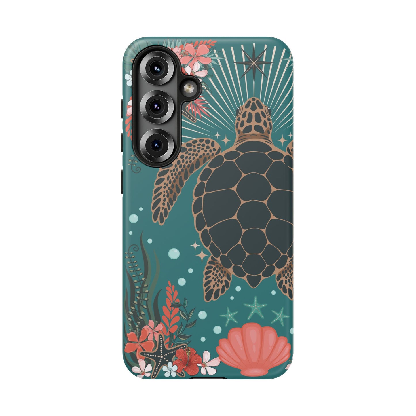 Sea Turtle Illustration Phone Case | Ocean Turtles Coral Floral Pattern Cell Phone Cases - Iphone, Google Pixel, Samsung - Matte Finish