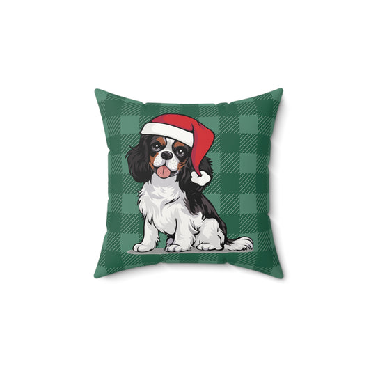 Christmas Dogs Throw Pillow, Cavalier King Charles Spaniel Dog Holiday Home Decor, Faux Suede Plaid Cushion Pillows, Christmas Decorations