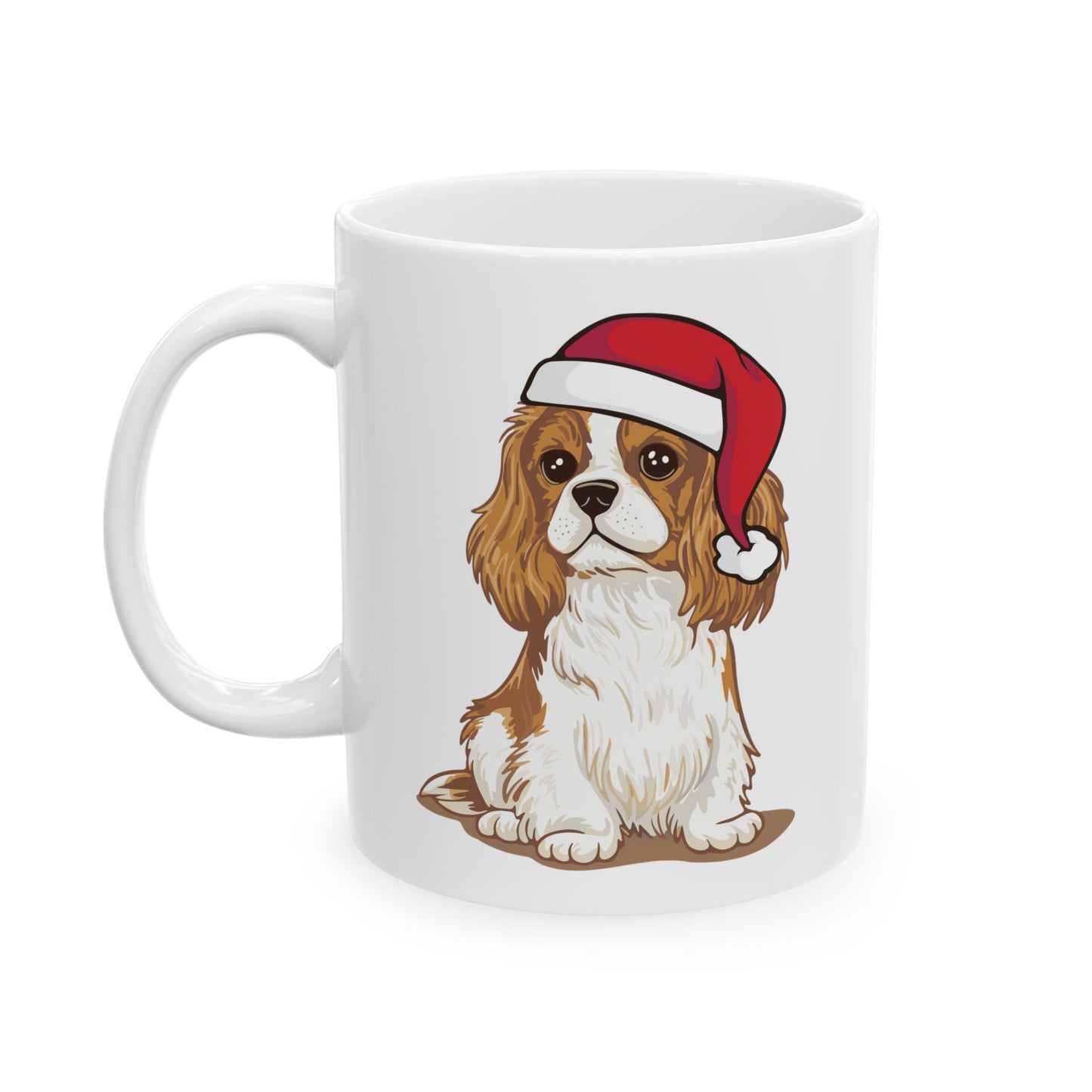 Christmas Blenheim Cavalier King Charles Spaniel Dog Ceramic Mug, Holiday Xmas Santa Dogs Coffee Mug, Cute Snowy Winter Puppy Tea Mug