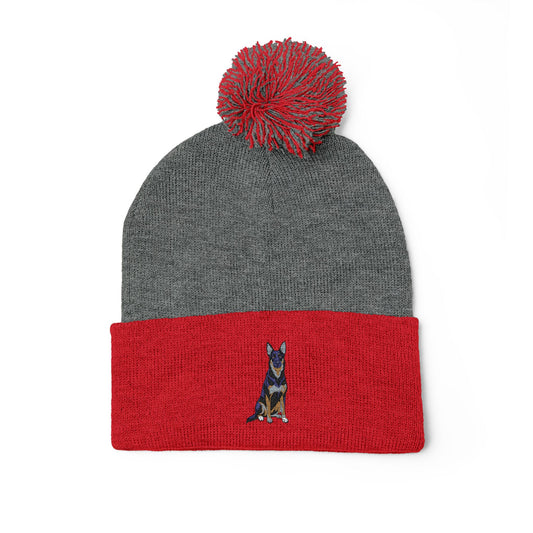 Buddy Embroidered Pom-Pom Knit Beanie Cap, German Shepherd Dog Design, Winter Hat, Accessories Gift, Dog Lover Beanies