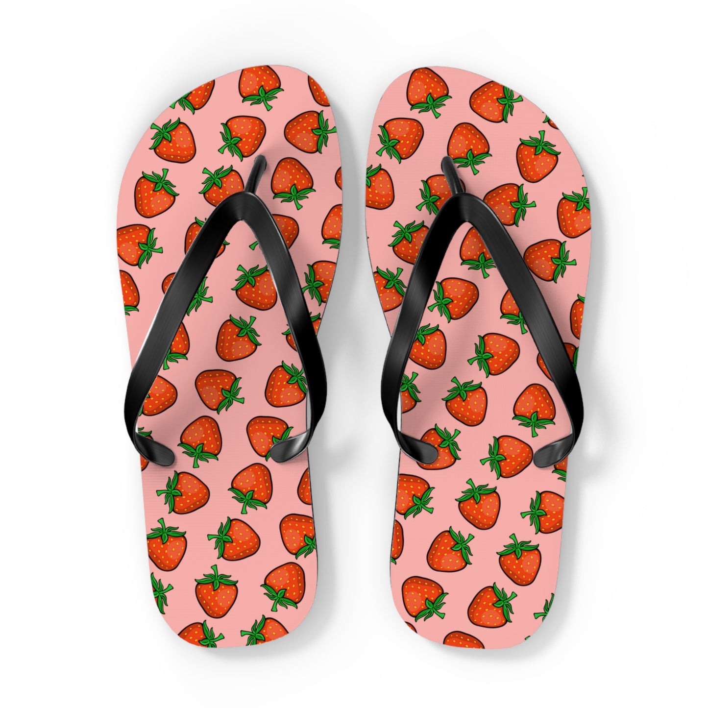 Strawberry Pattern Flip Flops | Pink Strawberries Fruit Summer Beach Sandals, Women's Beach Pool Footwear
