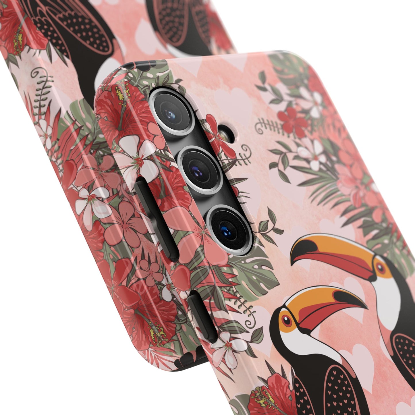 Toucan Tropical Love Birds Phone Case | Tropic Toucans Floral Hearts Art Cell Phone Cases