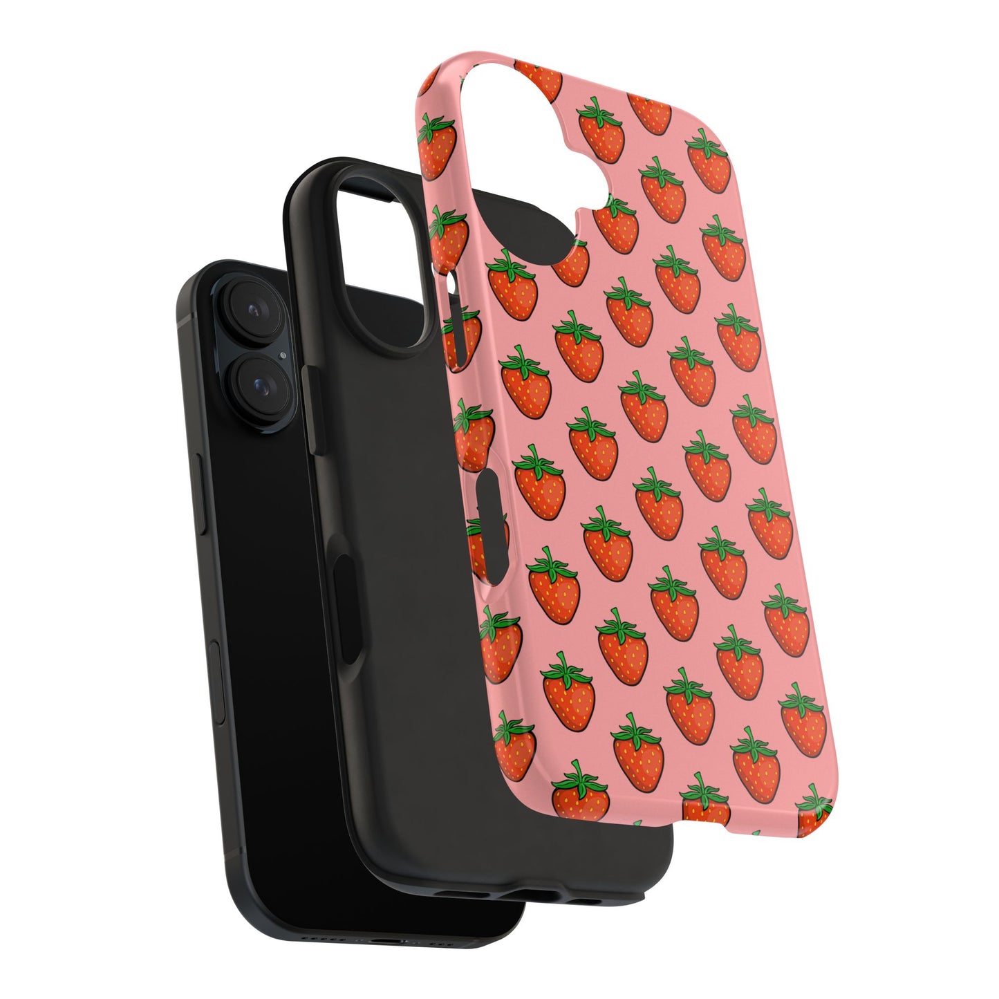 Strawberry Pattern Tough Phone Case, Cute Pink Berry Fruit Strawberries Design Cell Phone Cases