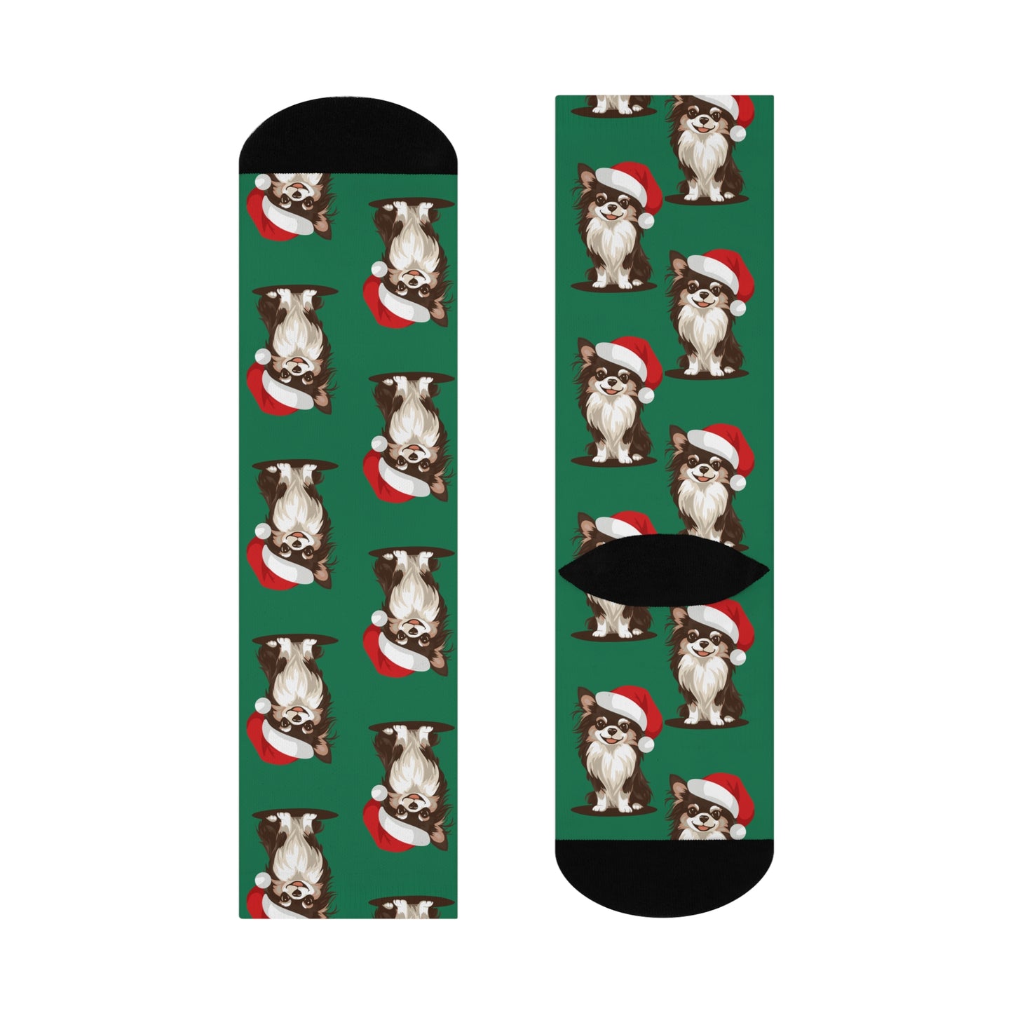 Christmas Santa Long Haired Chihuahua Dog Crew Socks, Festive Chihuahua Dogs Novelty Socks, Pet Owner Holiday Gifts, Cozy Winter Footwear