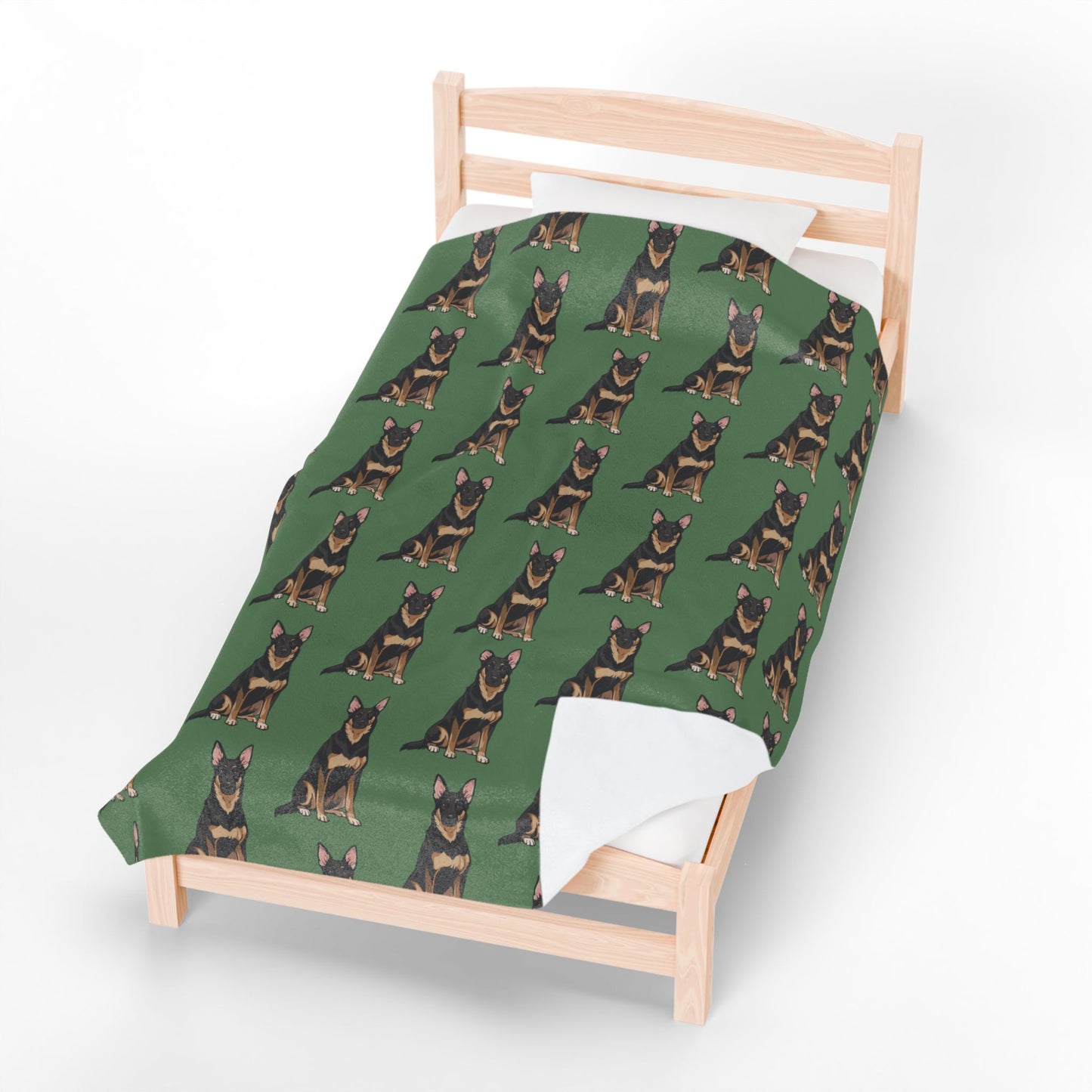 Buddy German Shepherd Dogs Plush Blanket: Green Velveteen Throw, Dog Lover Gift, Warm Fleece Blankets Bedding, Home Decor