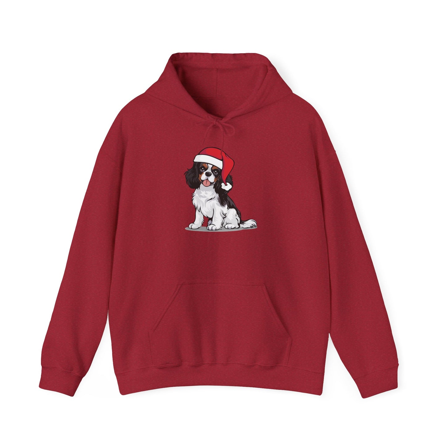 Christmas Cavalier King Charles Spaniel Dog Pullover Hoodie, Festive Holiday Xmas Dogs In Santa Hat Hooded Sweatshirt, Winter Hoodies