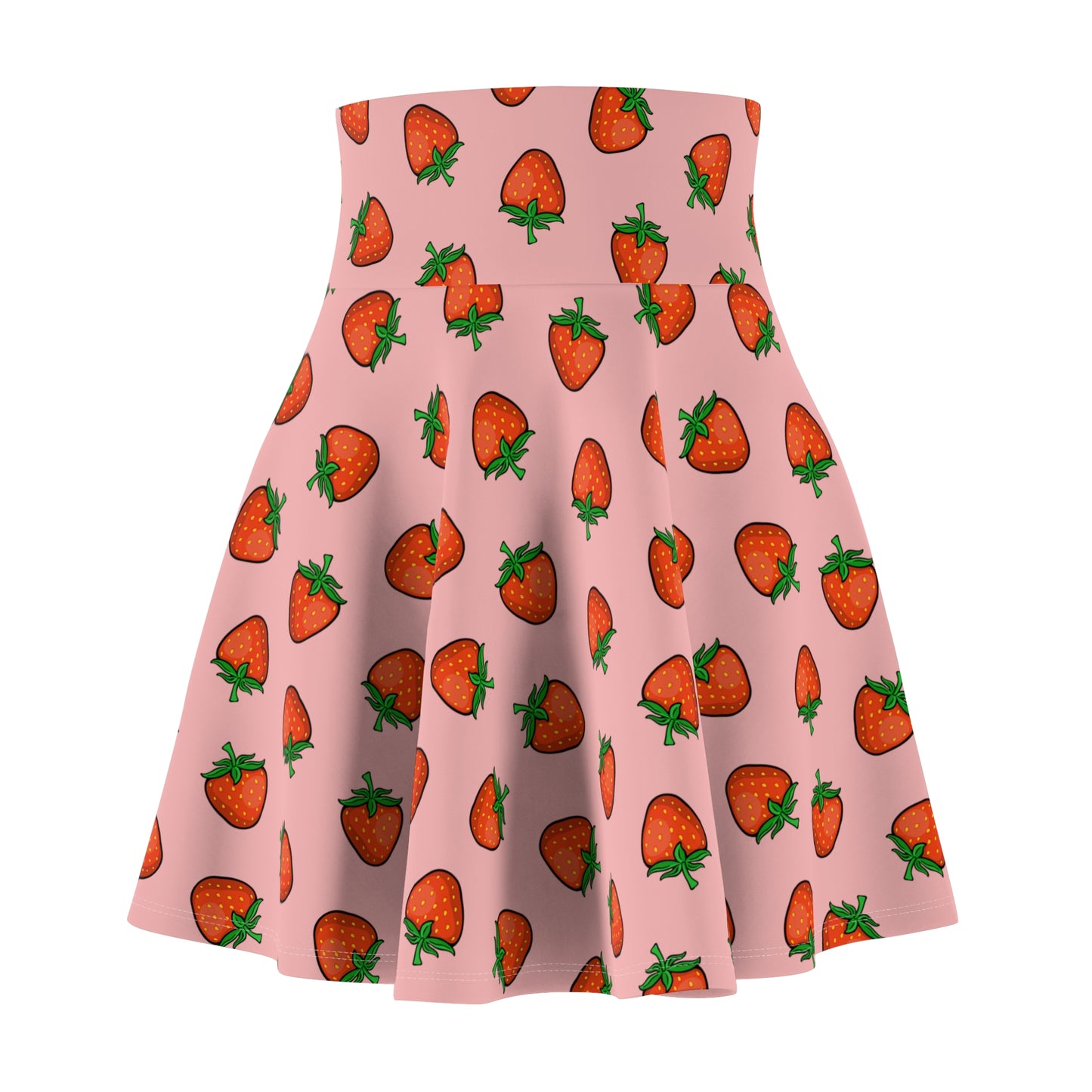 Strawberry Pattern Skater Skirt, Pink Fruit Strawberries Print, Ladies Berry Women's Skirts. Fun Summer Outfits