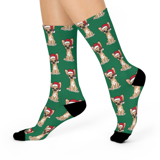Christmas Santa Chihuahua Dog Crew Socks, Festive Chihuahua Dogs Novelty Socks, Pet Owner Holiday Gifts, Cozy Winter Footwear