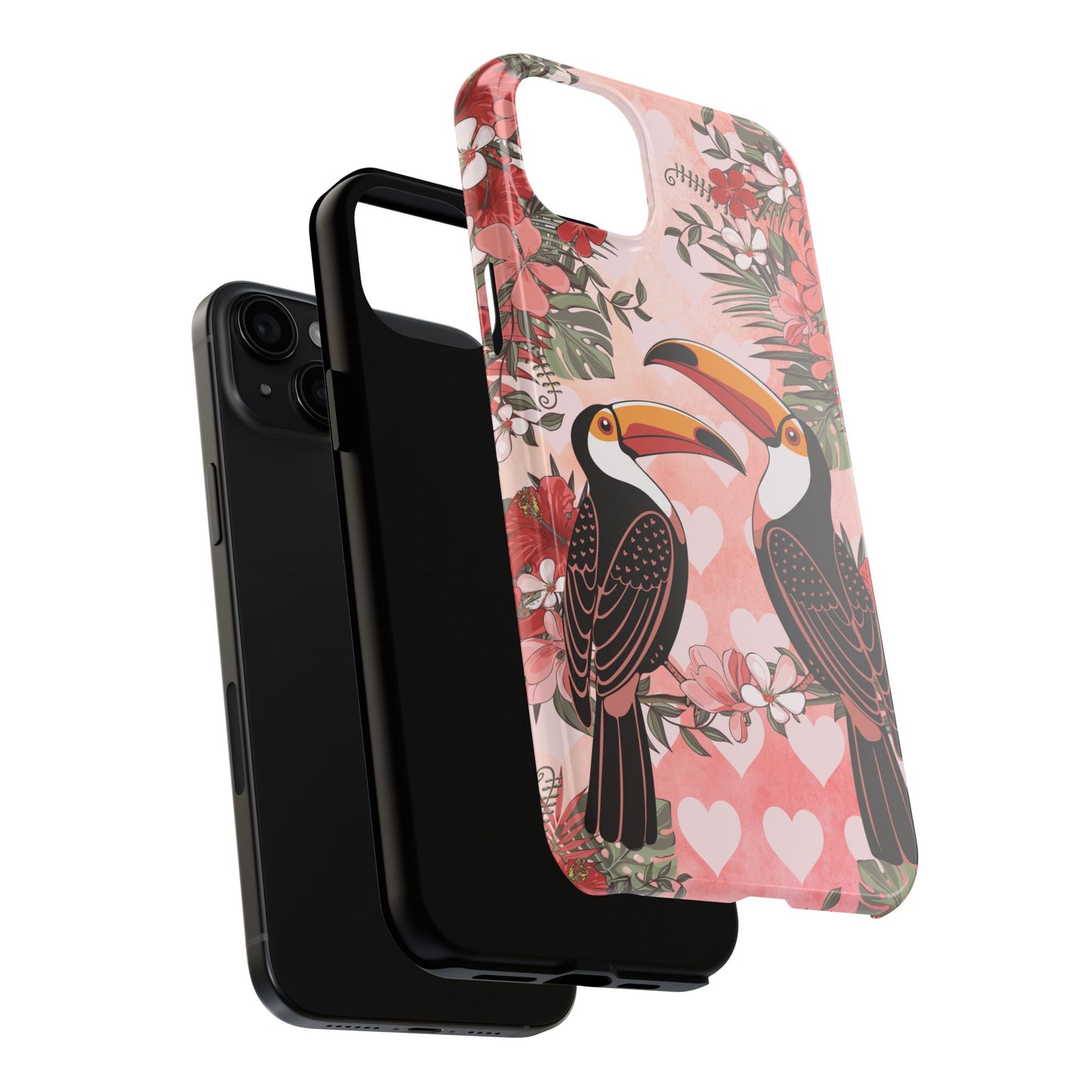 Toucan Tropical Love Birds Phone Case | Tropic Toucans Floral Hearts Art Cell Phone Cases