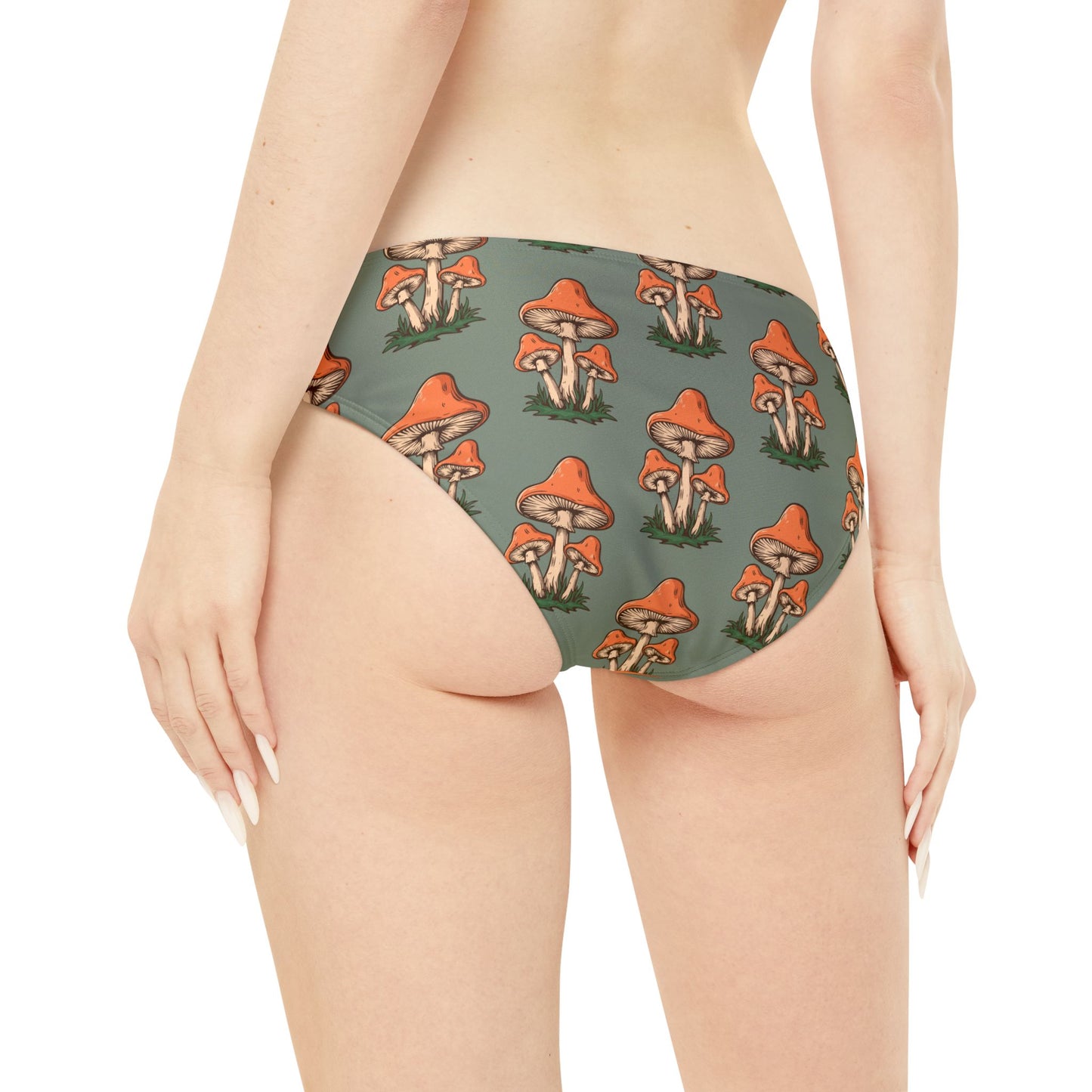 Retro Mushrooms Sage Green Strappy Bikini Set - 2 Piece Bikini Swimsuit Top & Bottom with Mushroom Print