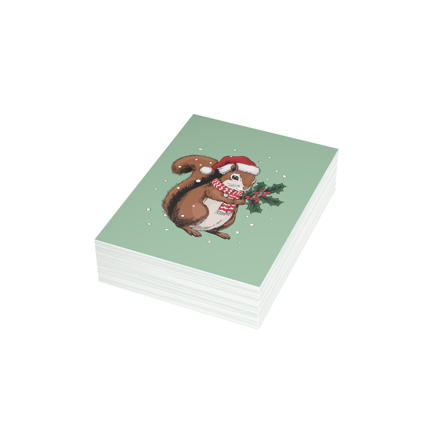 Christmas Squirrel Greeting Cards, Holiday Card 10, 30, or 50 Pack With Envelopes - Winter Squirrels Santa Hat Artwork