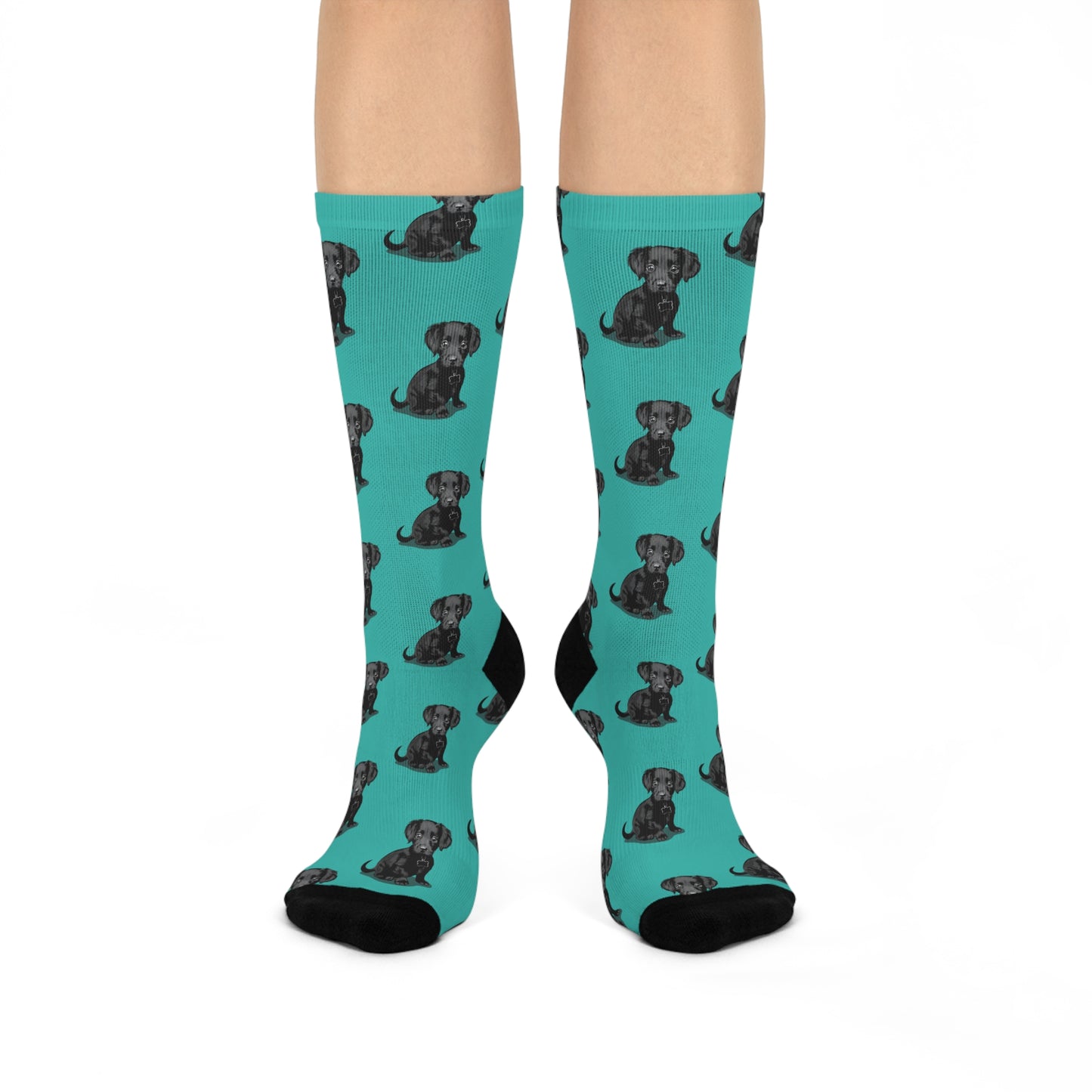 Chiweenie Puppy Dogs Cushioned Crew Socks, Unisex One Size - Chihuahua Dachshund Pattern Print, Dog Lover Gift, Pet Owner Accessories