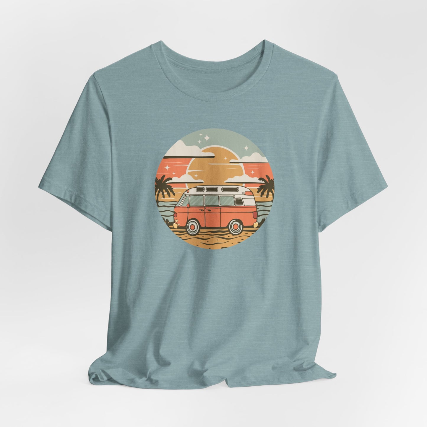 Vintage Surf Van T-Shirt | Retro Beach Sunset, Palm Trees, Camping Vanlife Tee California Travel