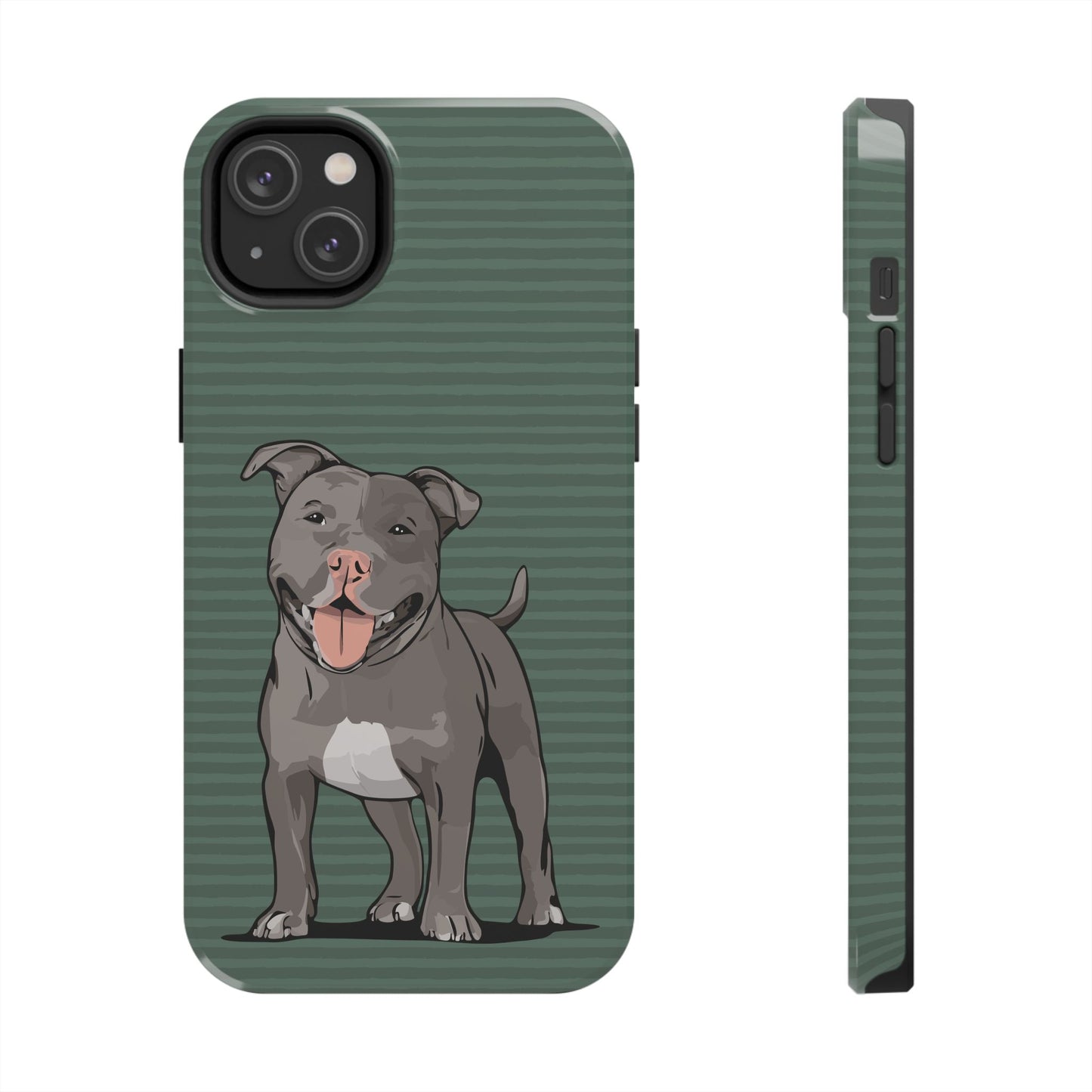 Gray Pit Bull Terrier Dog Phone Case, Tough Phone Cases Pet Pitbull Dogs Green Stripe Pattern