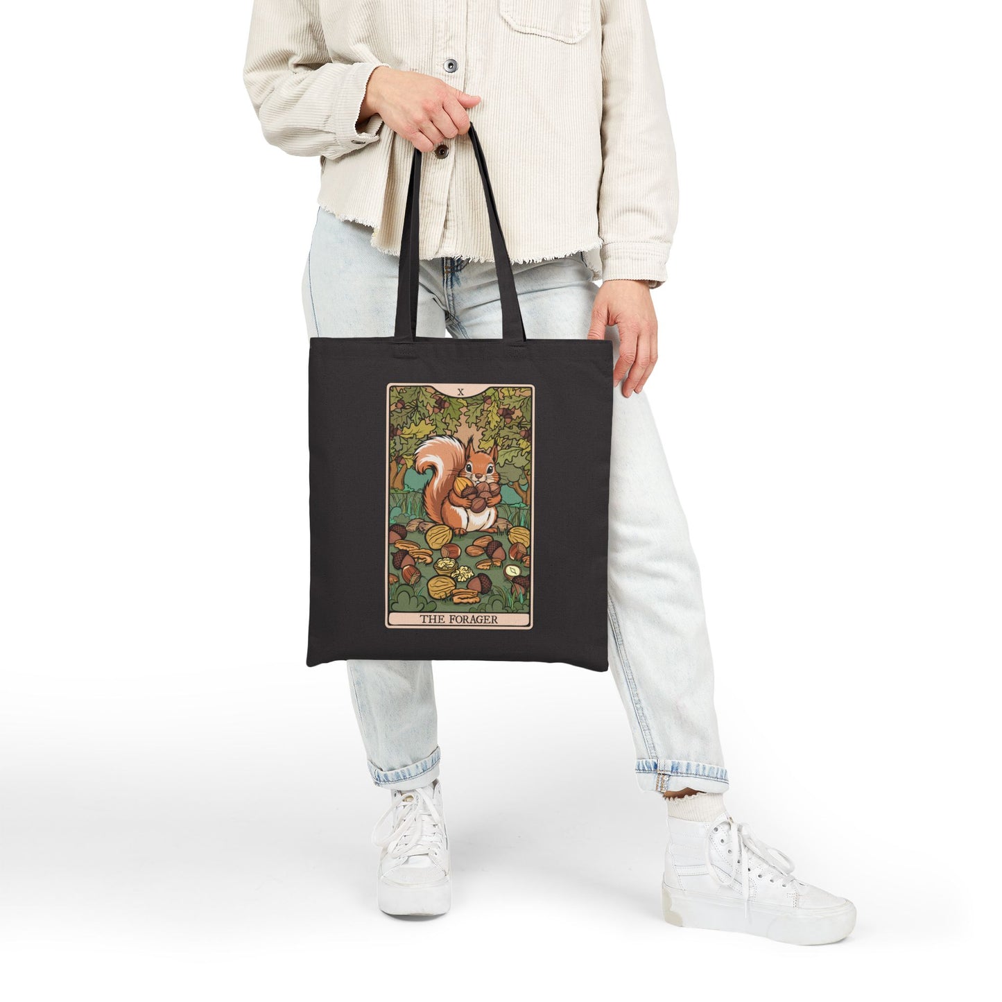 Forager Squirrel Tarot Card Artwork Canvas Tote Bag | Autumn Foraging Squirrels Woodland Cute Fall Illustration 100% Cotton Totes