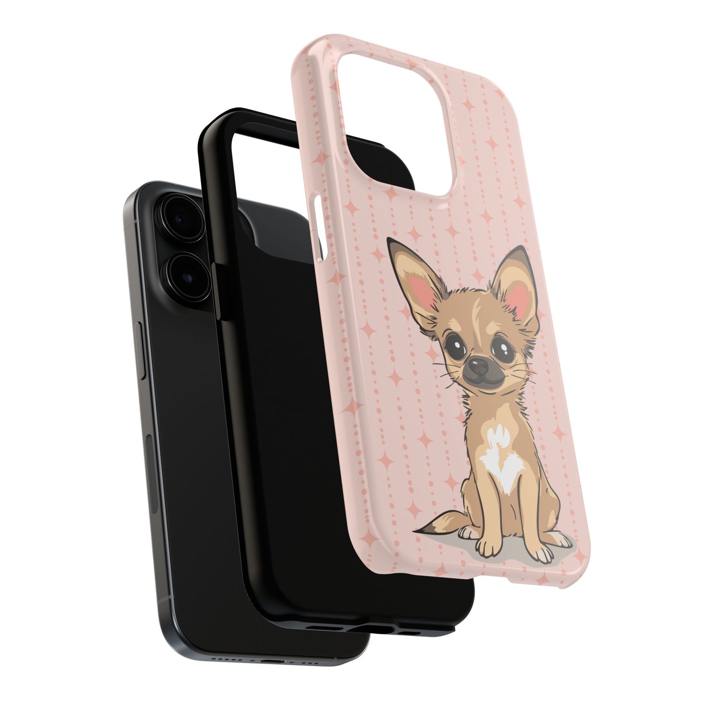 Tan Chihuahua Puppy Dog Phone Case, Tough Phone Cases Pet Dogs Retro Pink Pattern