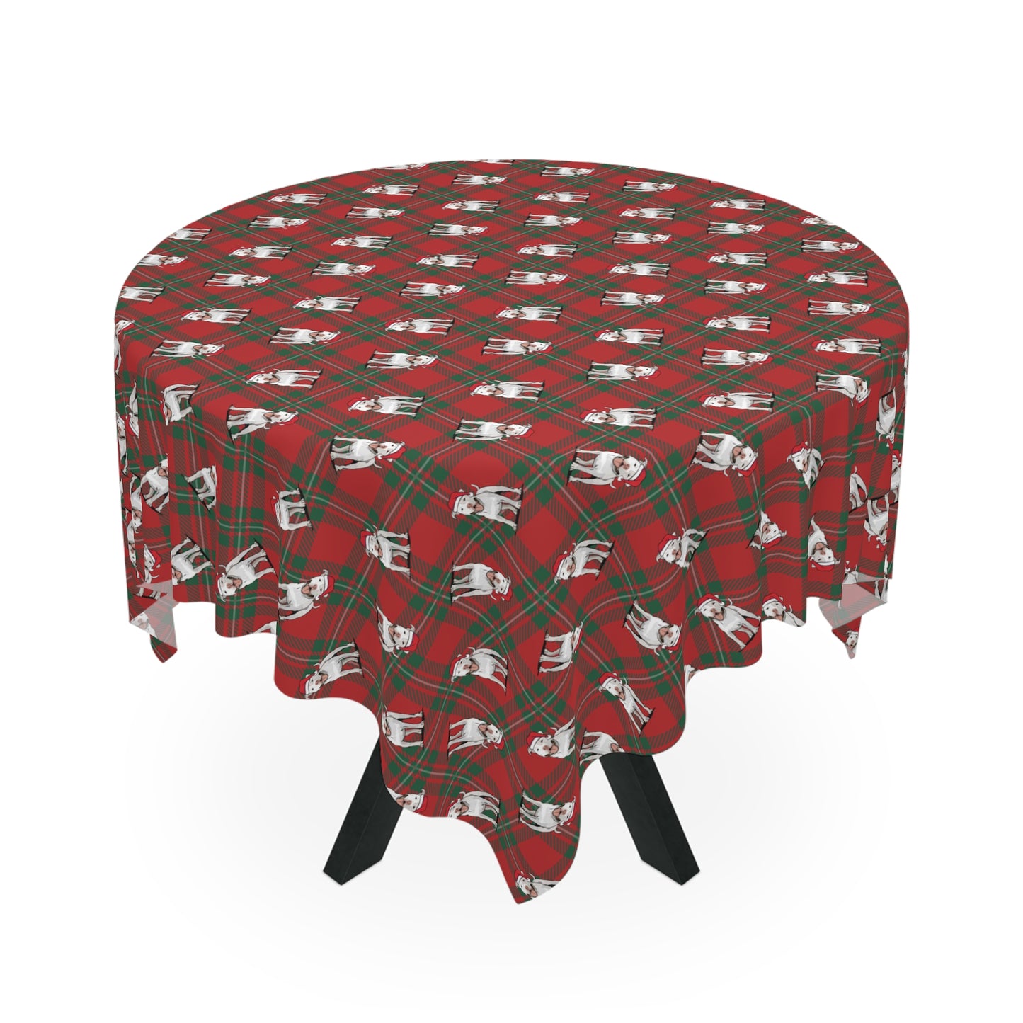 Christmas Pit Bull Terrier Dog Tablecloth, Holiday Santa White Pitbull Dogs Table Cloth, Festive Home Decor, Winter Xmas Party Dining