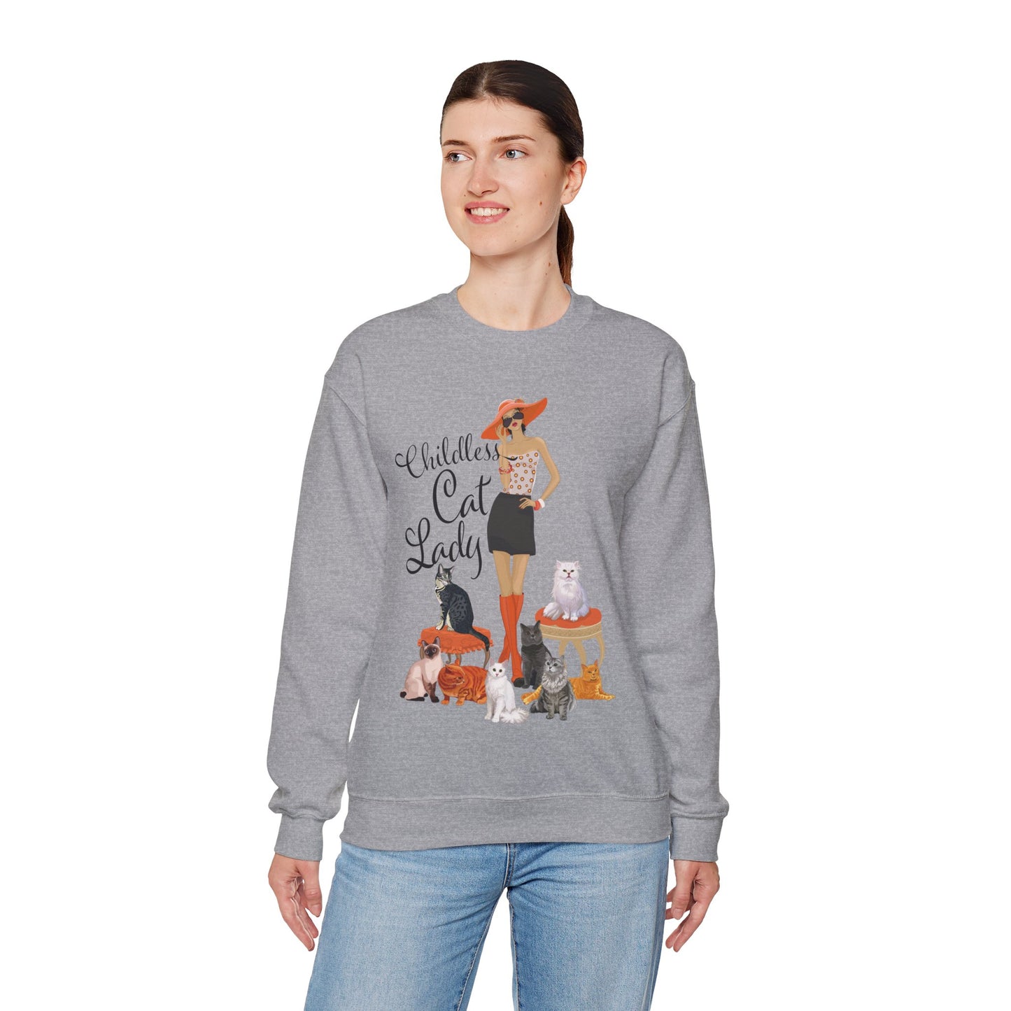 Childless Cat Lady Heavy Blend Crewneck Sweatshirt Crazy Cat Ladies Cat Mom Sweater