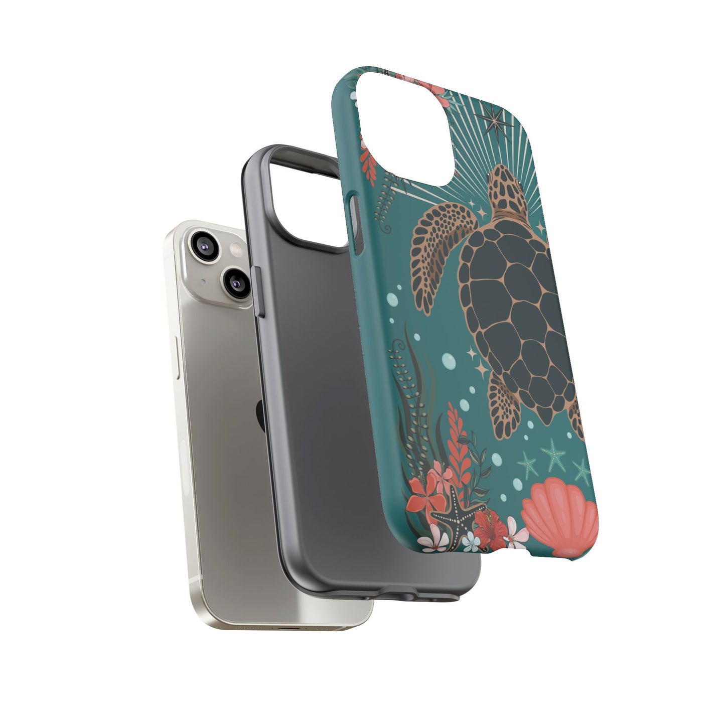Sea Turtle Illustration Phone Case | Ocean Turtles Coral Floral Pattern Cell Phone Cases - Iphone, Google Pixel, Samsung - Matte Finish