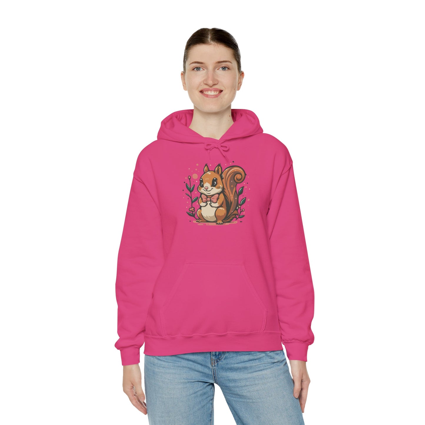 Woodland Squirrel Hoodie - Cute Squirrel with Bowtie and Flowers - Unisex Womens Mens Hooded Sweatshirt