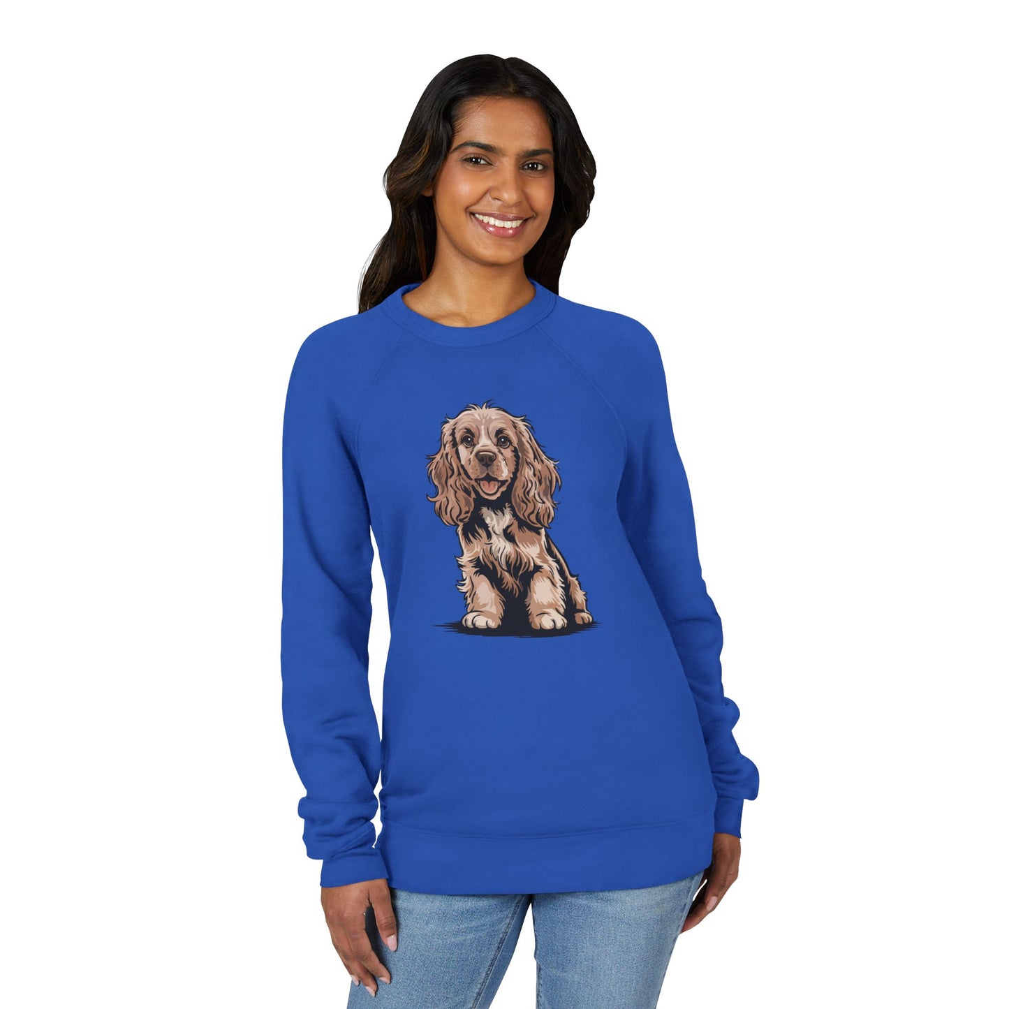 Cocker Spaniel Puppy Dog Sweatshirt | Cute Dogs Illustration Long Sleeve Raglan Fleece Sweatshirts, Pet Owner Apparel