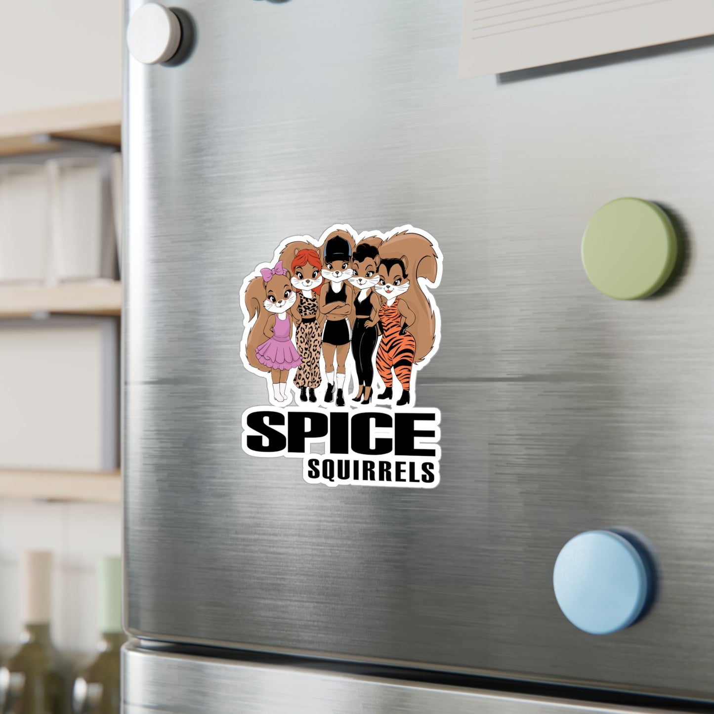 Spice Squirrels Vinyl Sticker Kiss-Cut Vinyl Decals with Funny 90's Pop Group Parody Squirrel Design