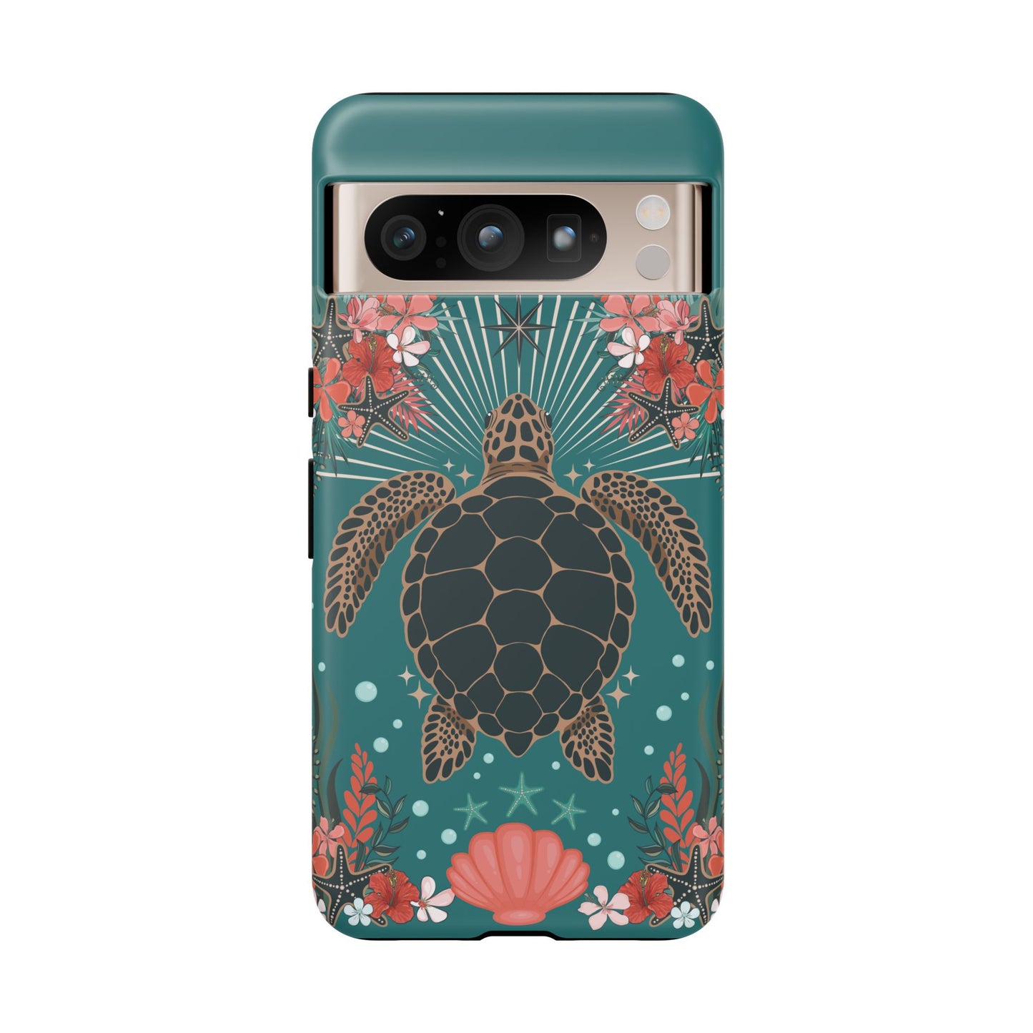 Sea Turtle Illustration Phone Case | Ocean Turtles Coral Floral Pattern Cell Phone Cases - Iphone, Google Pixel, Samsung - Matte Finish