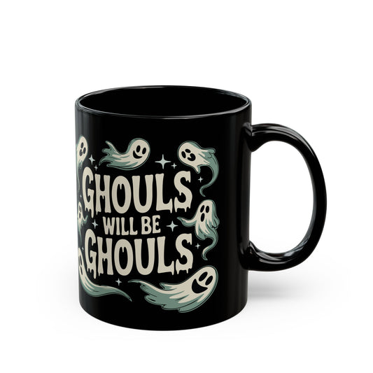 Ghouls Will Be Ghouls Coffee Mug, Halloween Black Ceramic Tea Cup, 11 Ounce Spooky Haunted Ghost Mugs, Cute Goth Fall Drinkware