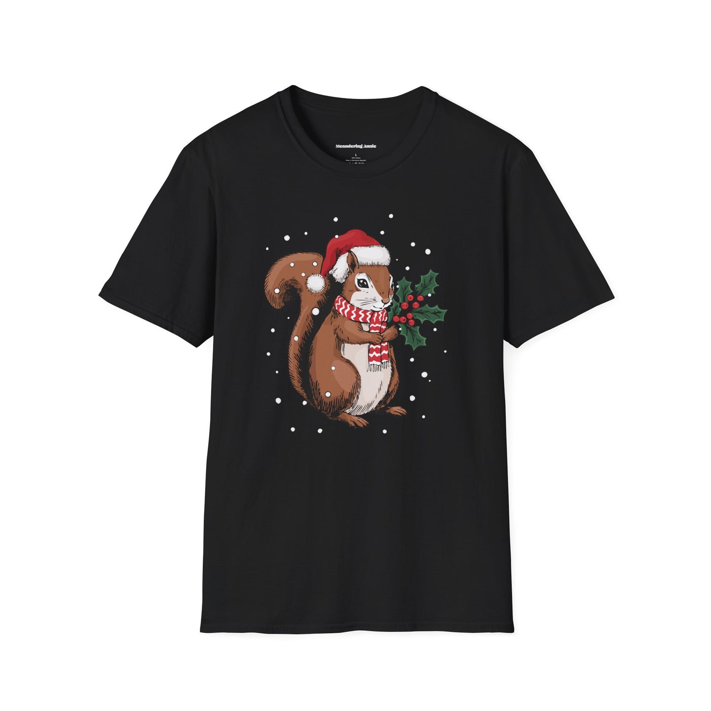 Christmas Squirrel T-Shirt, Festive Holiday Xmas Squirrels In Santa Hat Cotton Tee, Cute Snowy Winter Animal Short Sleeve Top Unisex