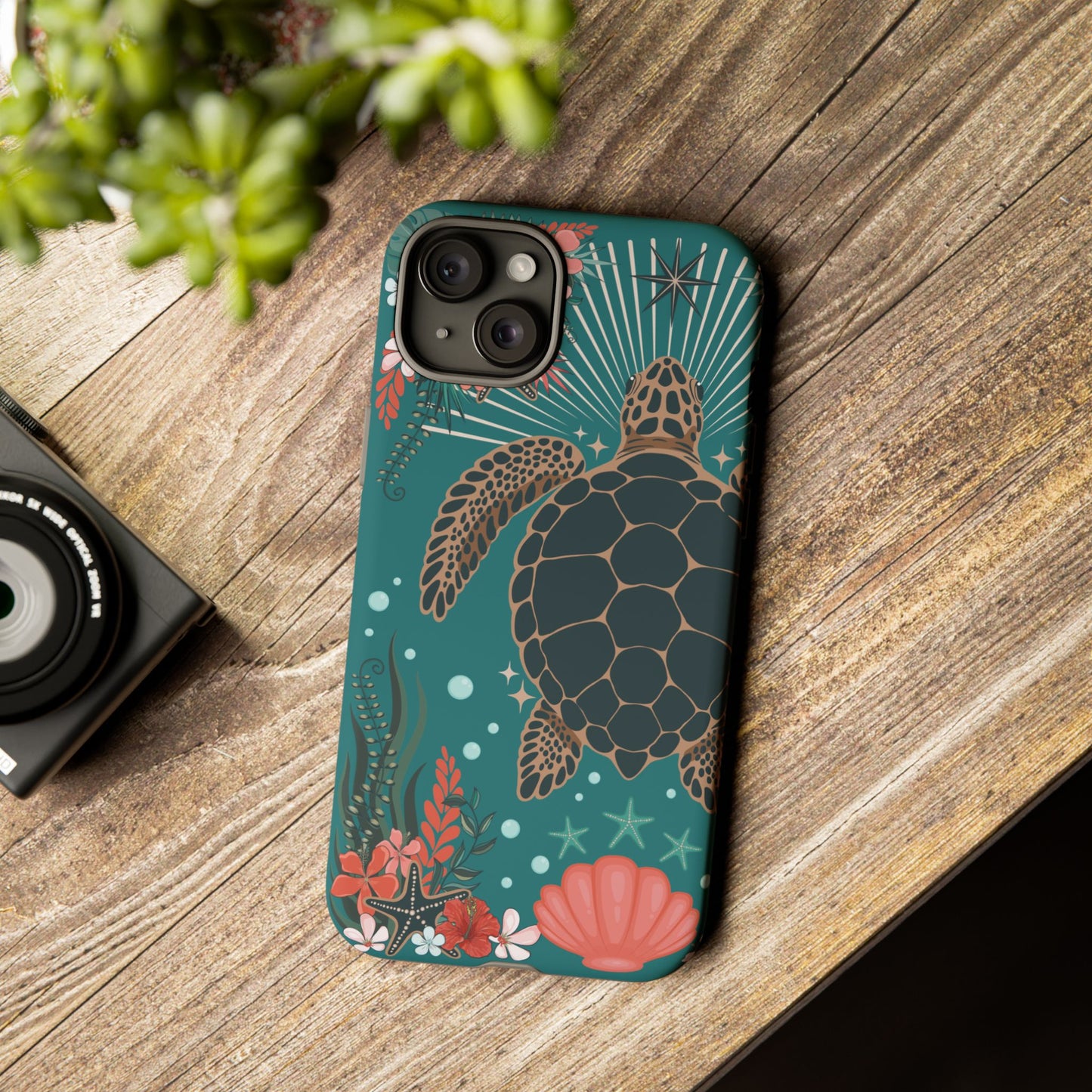 Sea Turtle Illustration Phone Case | Ocean Turtles Coral Floral Pattern Cell Phone Cases - Iphone, Google Pixel, Samsung - Matte Finish