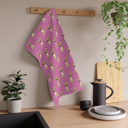 Pink Chihuahua Puppy Dogs Tea Towel, Cute Kitchen Hand Towels Decor, Dog Lover Gift, Home Accessories Gifts