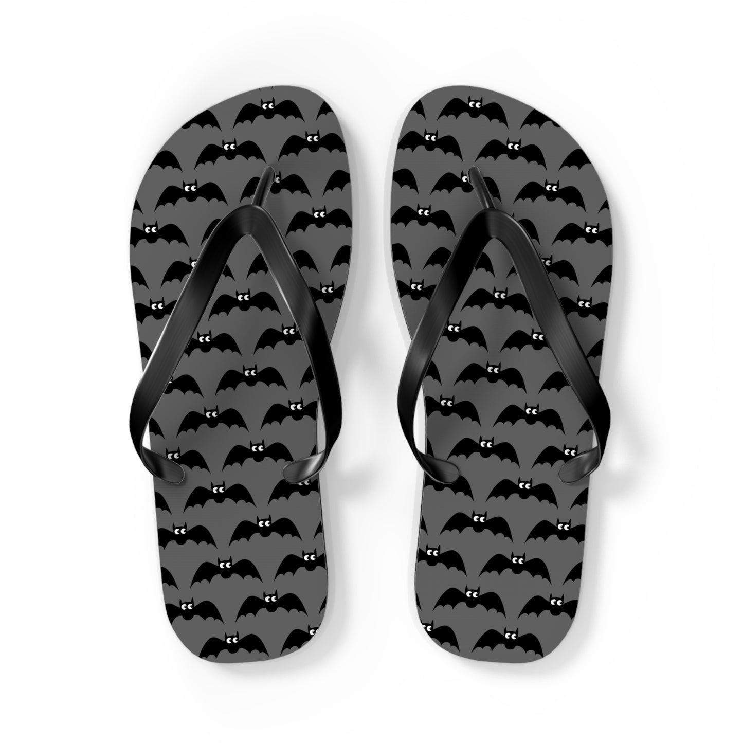 Bat Pattern Flip Flops | Black & Gray Goth Halloween Bats Print Sandals, Gothic Beach Pool Summer Footwear