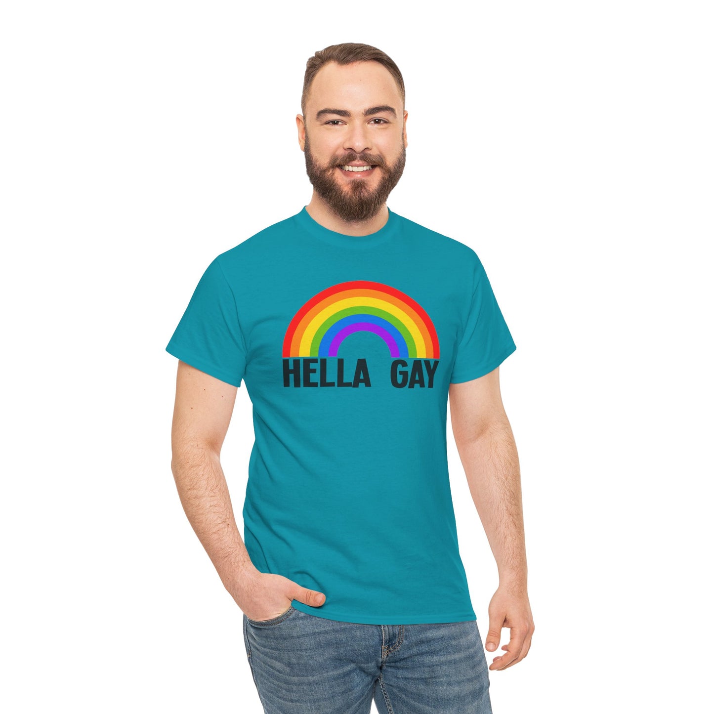 Hella Gay Rainbow Pride T-shirt Unisex Heavy Cotton Tee LGBTQIA+ Mens Womens Cotton Tee