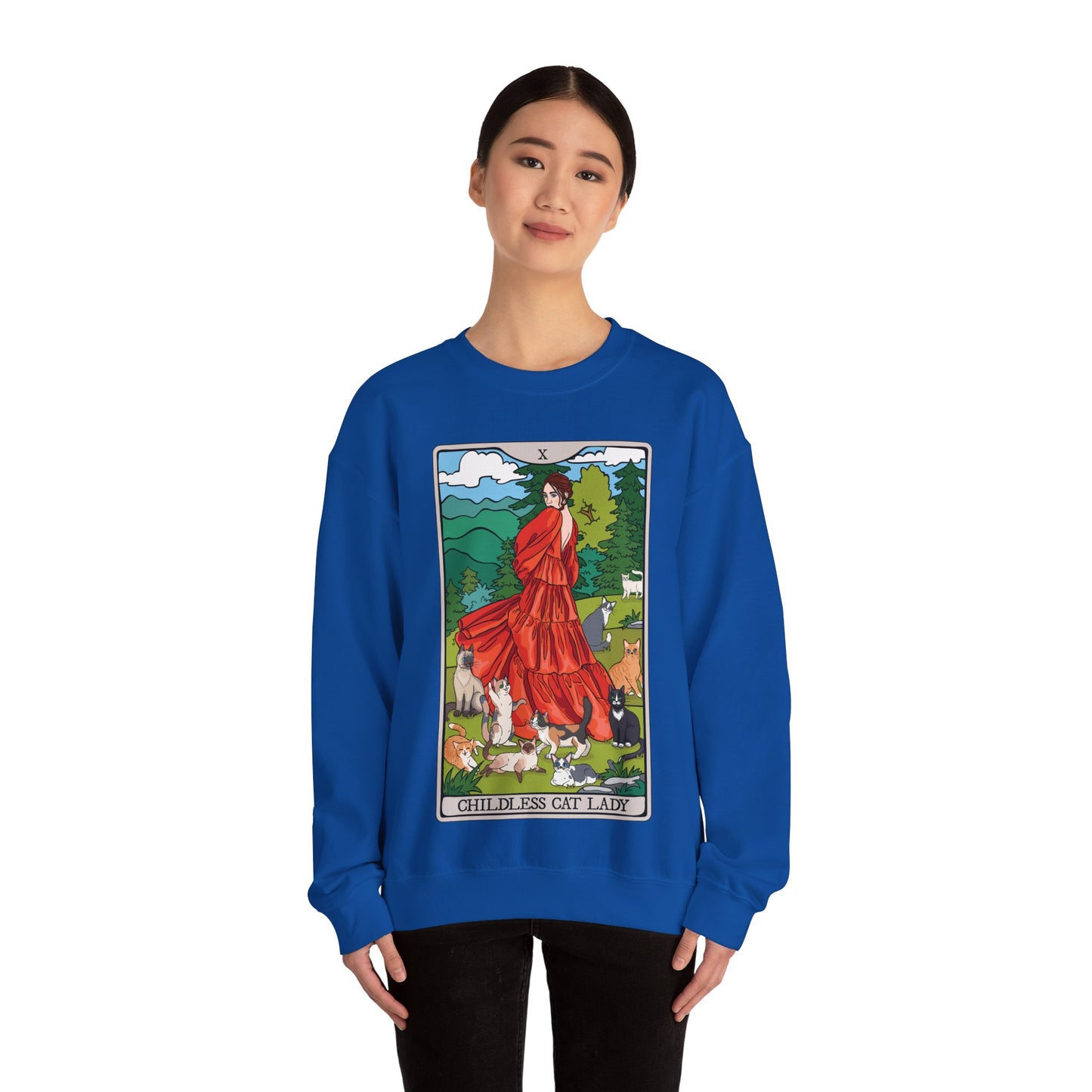 Childless Cat Lady Tarot Card Sweatshirt, Childless Woman Nature Crewneck Sweater, Witchy Feline Lover Gift, Occult Apparel, Boho Cats Shirt