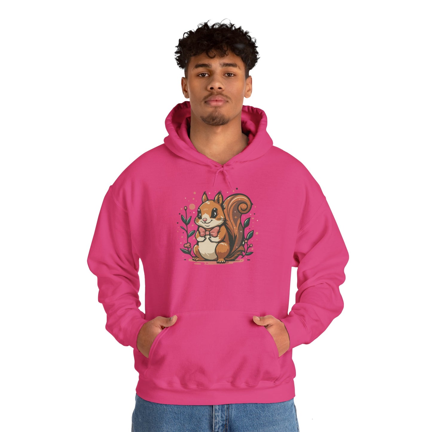 Woodland Squirrel Hoodie - Cute Squirrel with Bowtie and Flowers - Unisex Womens Mens Hooded Sweatshirt