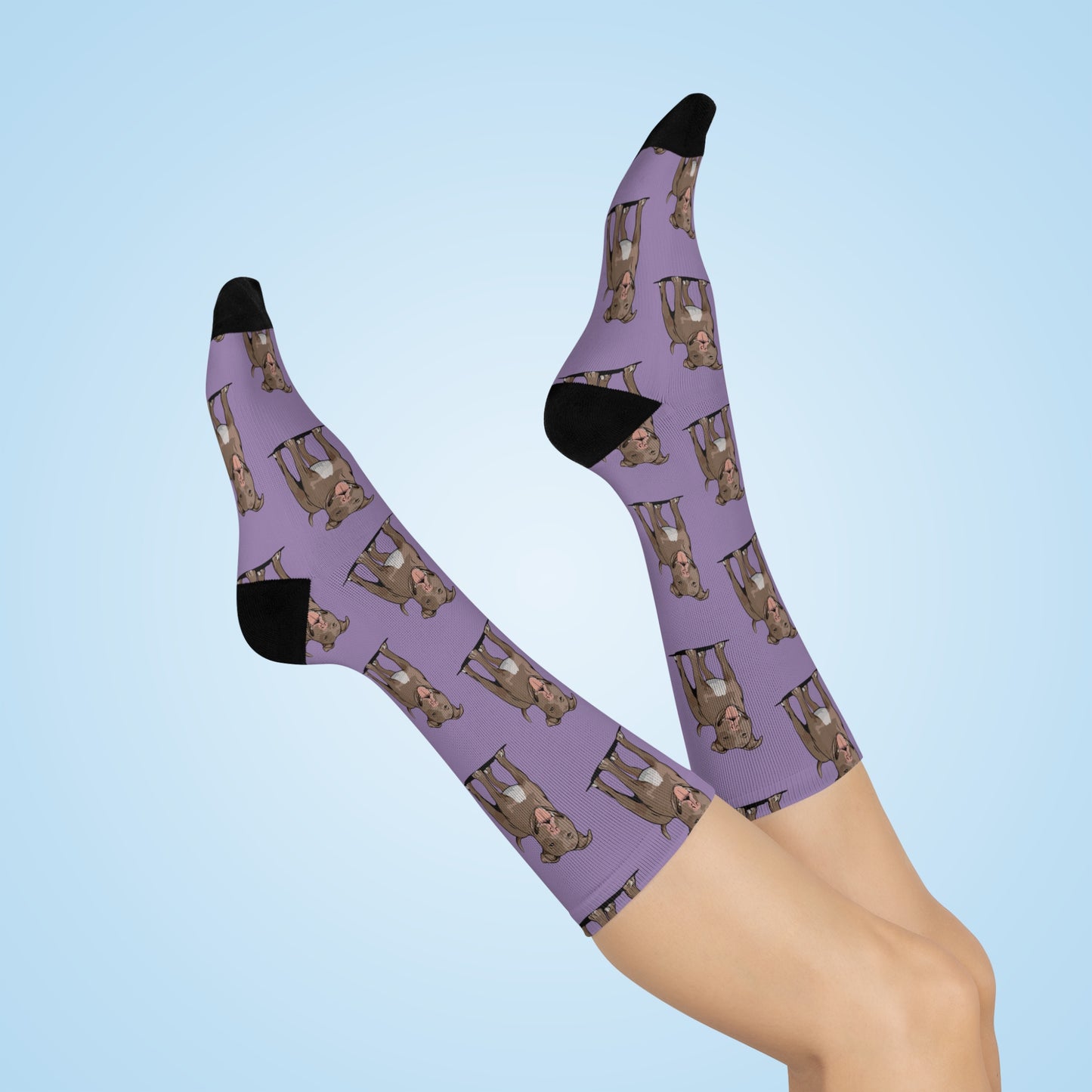 Pitbull Crew Socks, Purple & Brown Pit Bull Dog Lover Gift, Puppy Print Novelty Gifts, Pet Owner Present, Unisex Pittie Puppy Accessories