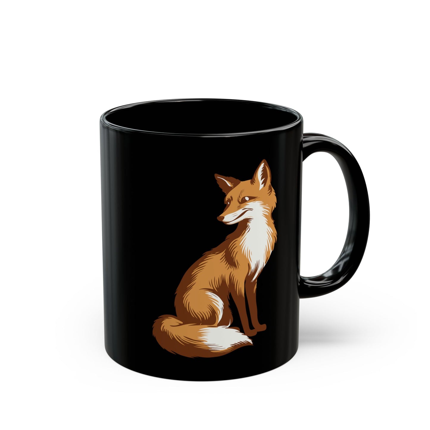 Little Fox Black Ceramic Coffee Mug 11oz with Animal Foxes Print