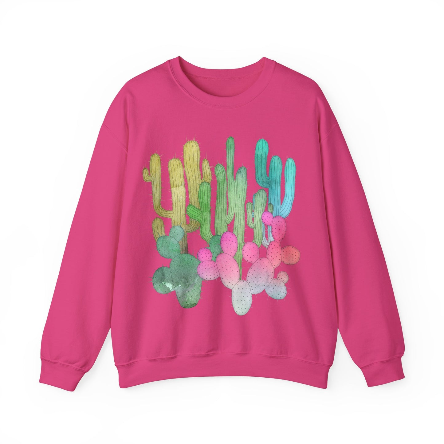 Cactus Garden Arizona Desert Crewneck Pullover Sweatshirt Colorful Saguaro Cactus Print