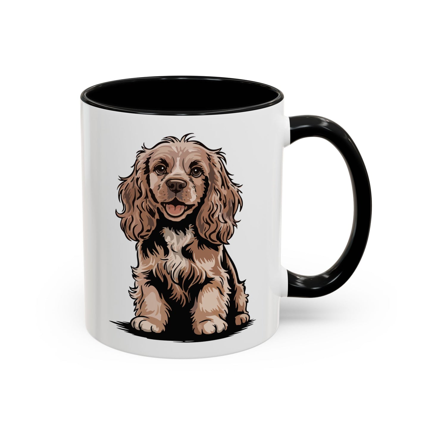 Cocker Spaniel Dog Illustration Mug | Black Accent Coffee Mugs, Pet Owners Drinkware Tea Cups 11 Ounce