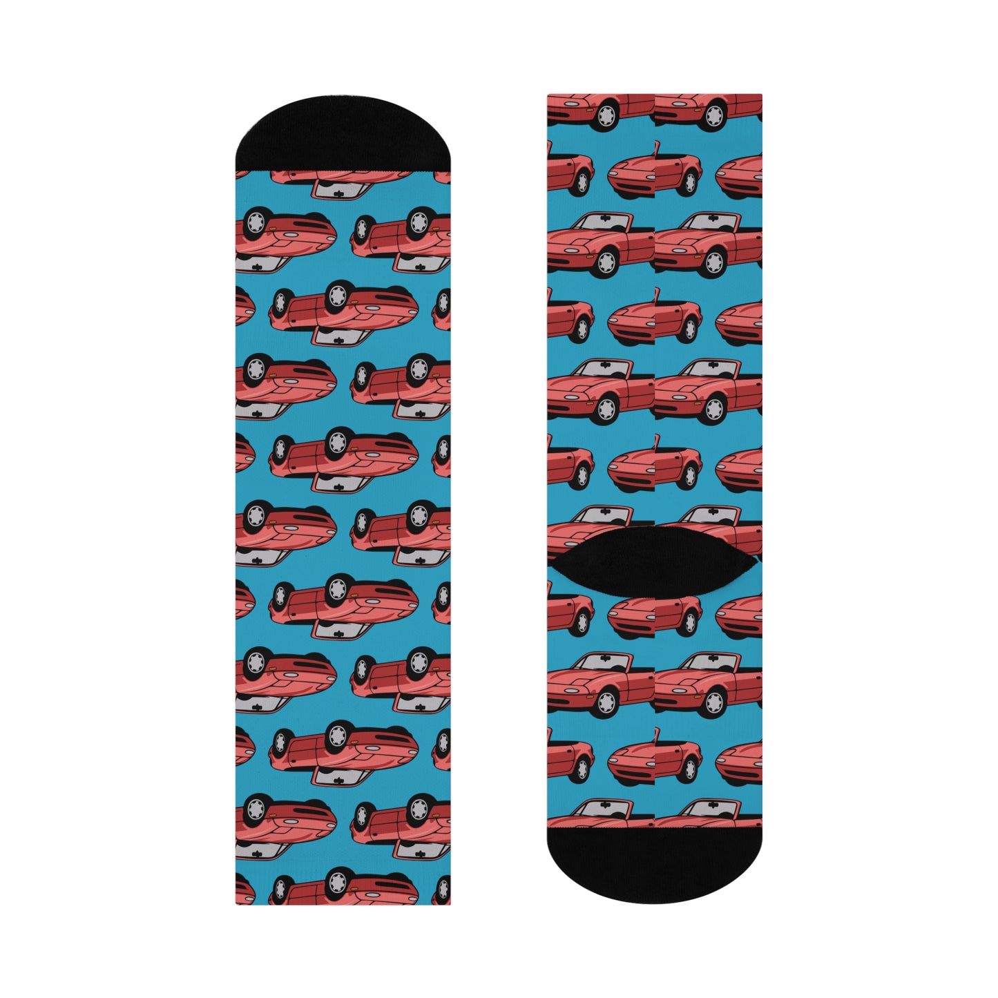 Red Sports Car Socks - Fun Retro Convertible Cars Cushioned Crew Socks, Novelty Socks Footwear Sportscar Gifts