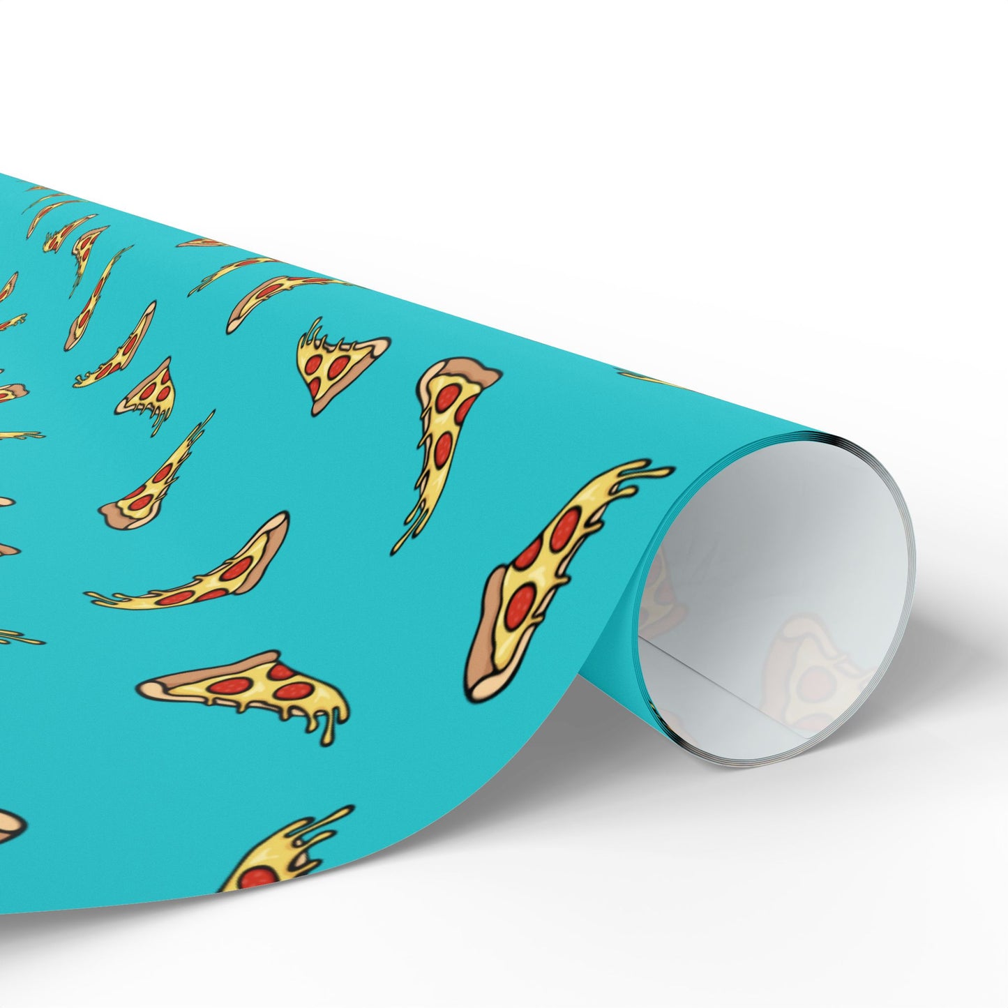 Pizza Slice Pattern Wrapping Paper, Turquoise Cheesy Pepperoni Pizzas Gift Wrap Roll, Fun Silly Novelty Birthday Holiday Gifts