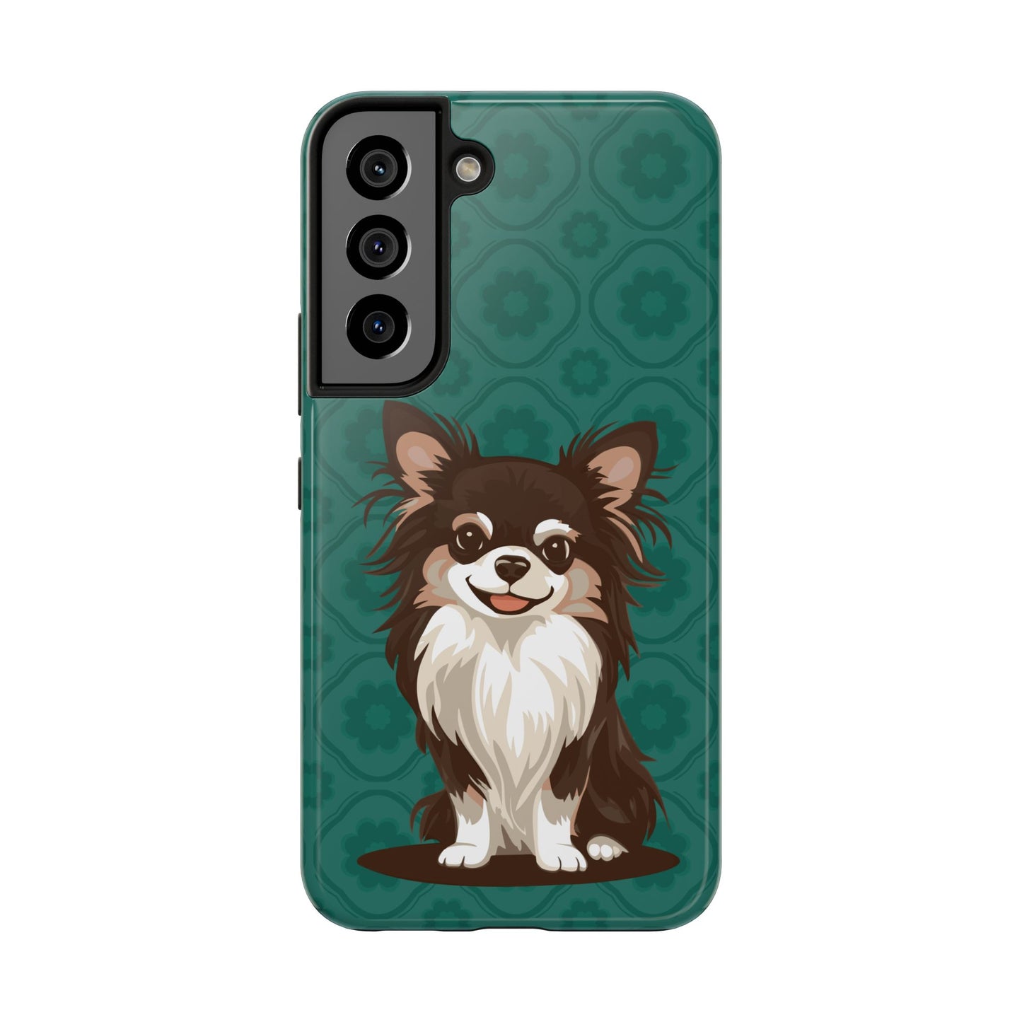 Long Haired Chihuahua Dog Phone Case, Tough Phone Cases Pet Dogs Teal Pattern