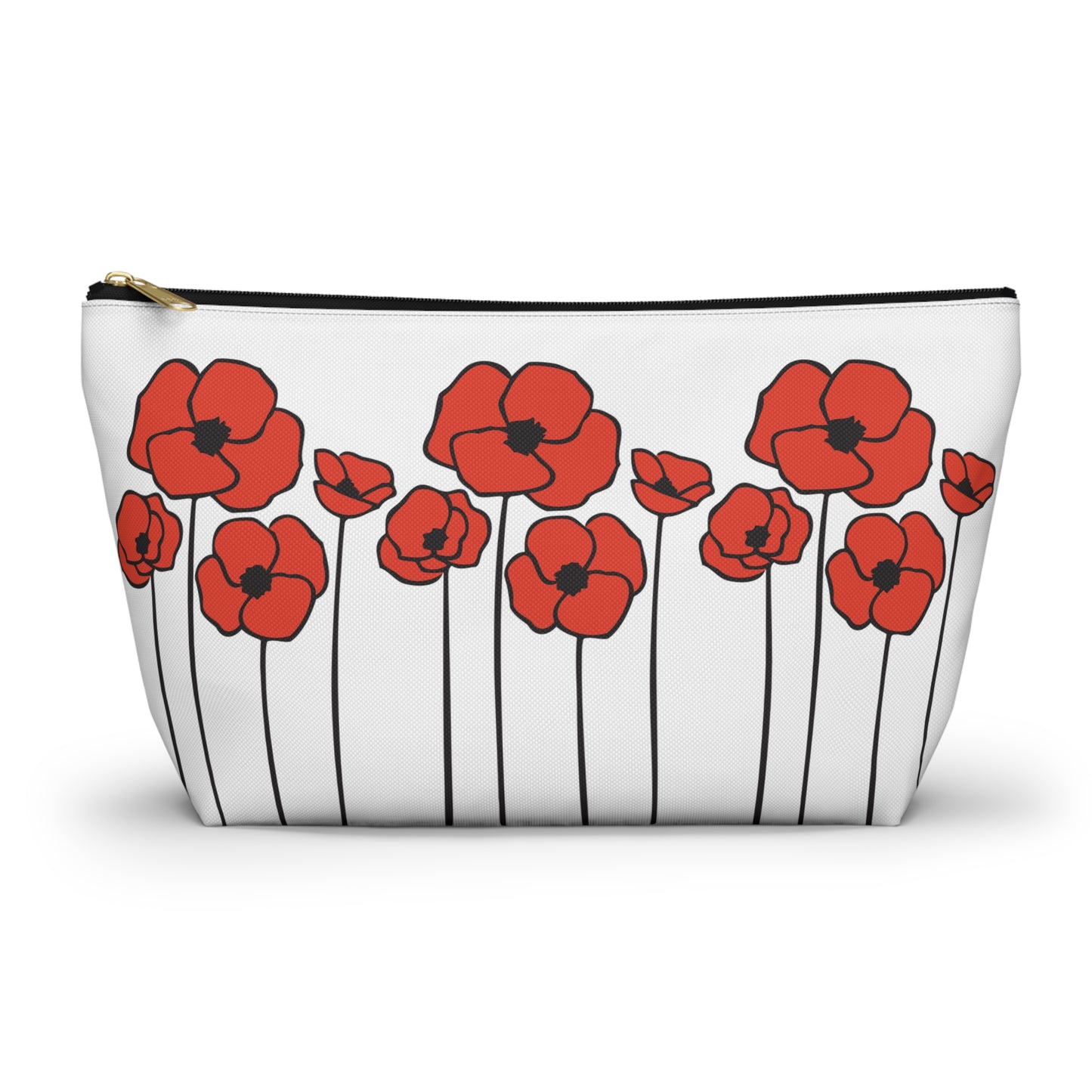 Red Poppies Floral Makeup Bag | Poppy Flowers Cosmetic Accessories Pouch, Spring Zip Up Case