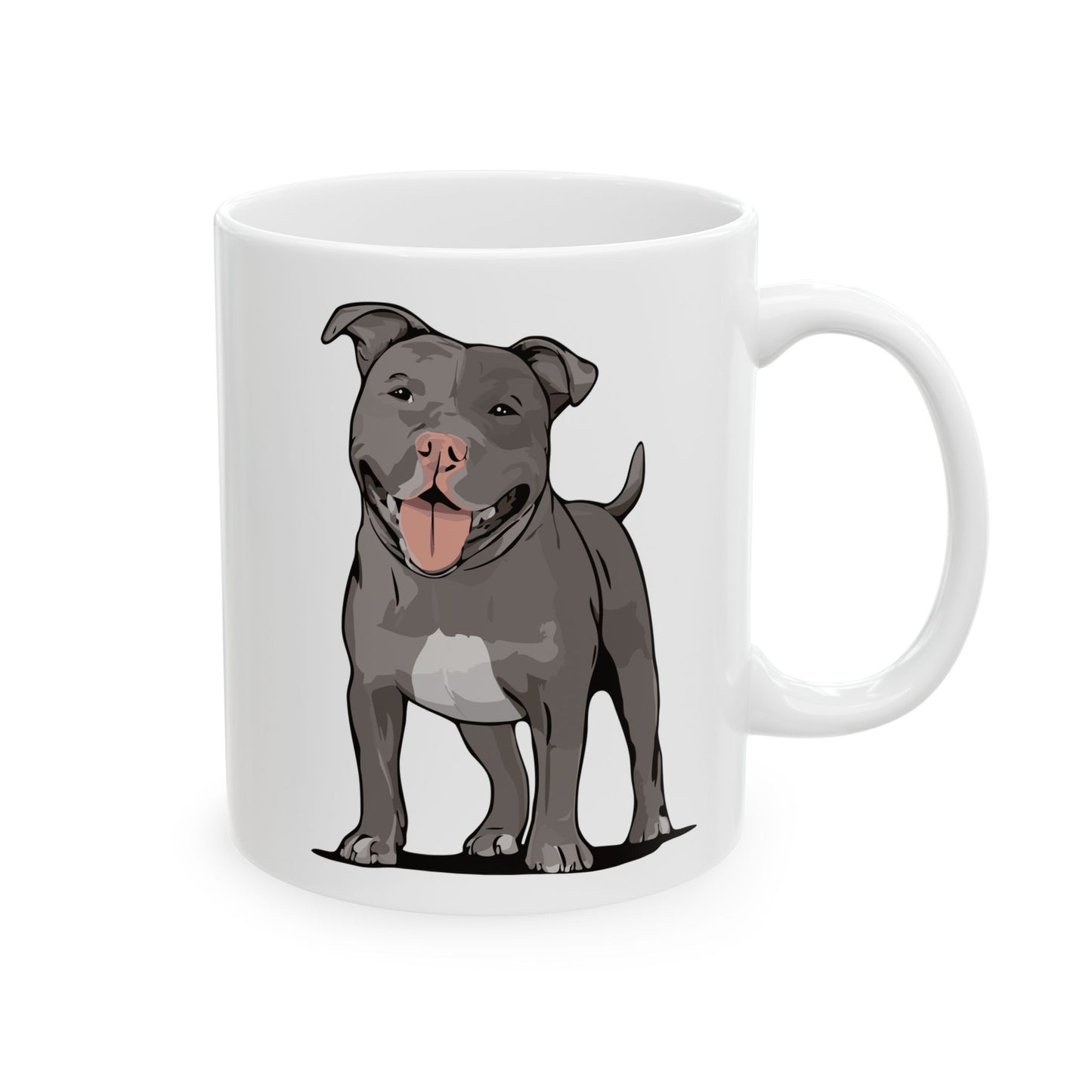 Gray Pitbull Dog Coffee Mug - 11 Ounce White Ceramic Tea Mugs with Pit Bull Terrier Dogs Design, Gifts for Pet Owners