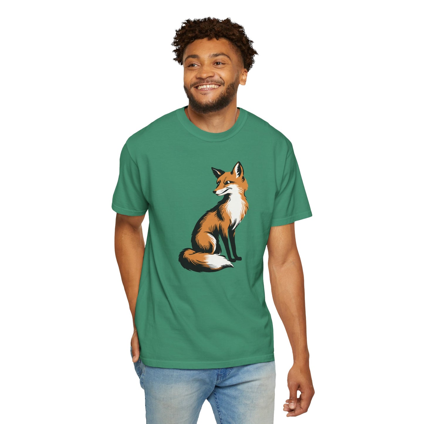 Fox T-shirt Mens Womens Unisex Garment-Dyed Tee with Fox Art Design